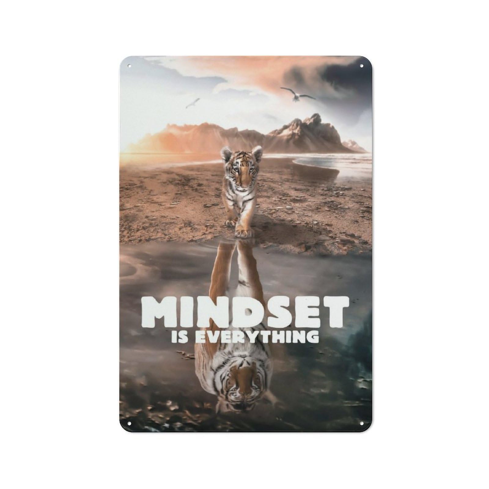 Junmoney Tiger Mindset Tin Wall Plaque 30X20cm With For Guest Room Or Hallway, For Metal Sign Collectors, For Garage And Workshop Walls