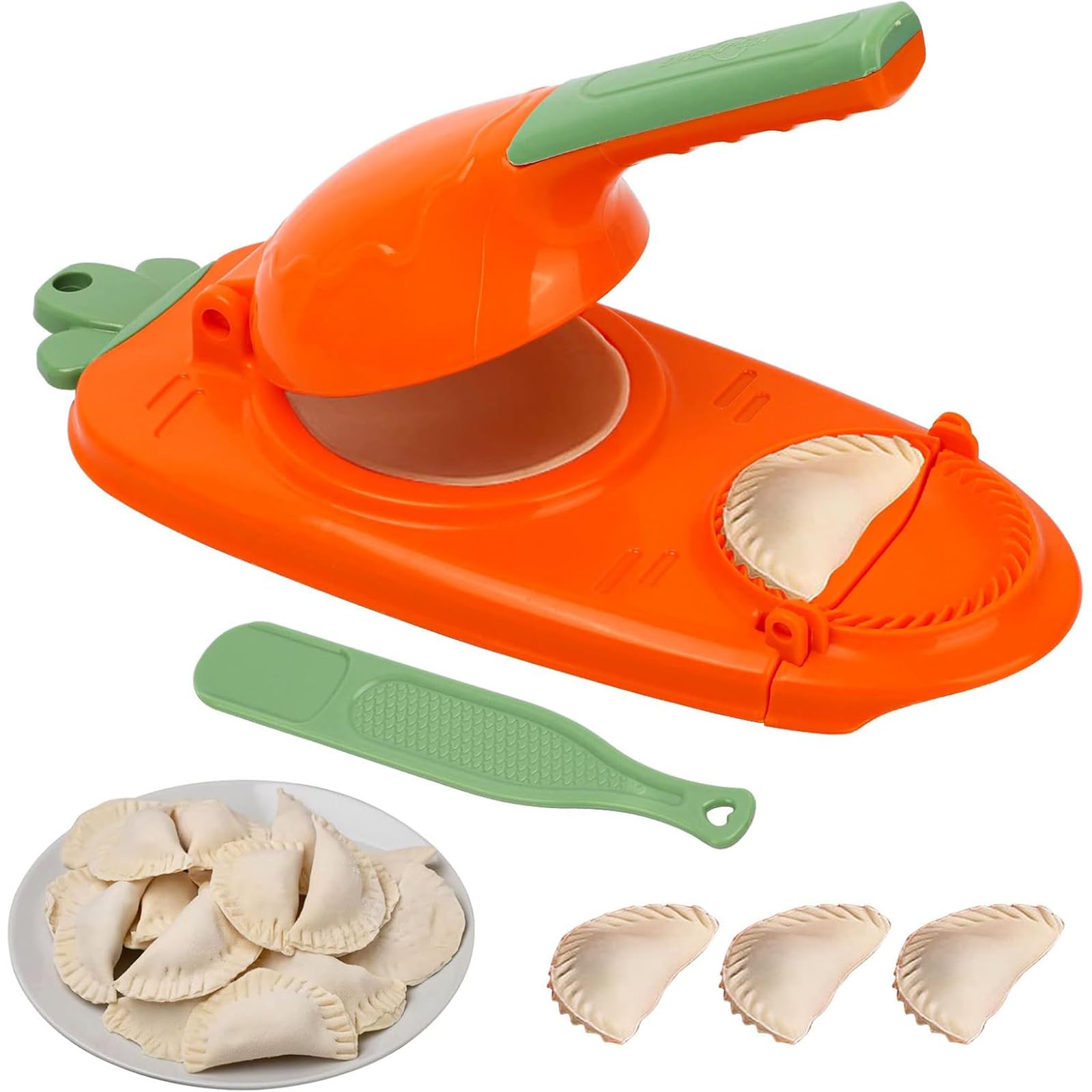 2 In 1 Dumpling Maker Mould, Manual DIY Kitchen Gadget for Easy Dumpling Wonton Ravioli Pastry Pie Making, Orange, Plastic