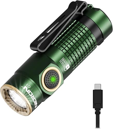 NICRON Linterna EDC C1 Recargable, 1200 Lúmenes Altos Luz de Bolsillo con Carga Tipo C con Imán en la Cola - Linterna Pequeña y Potente con Clip