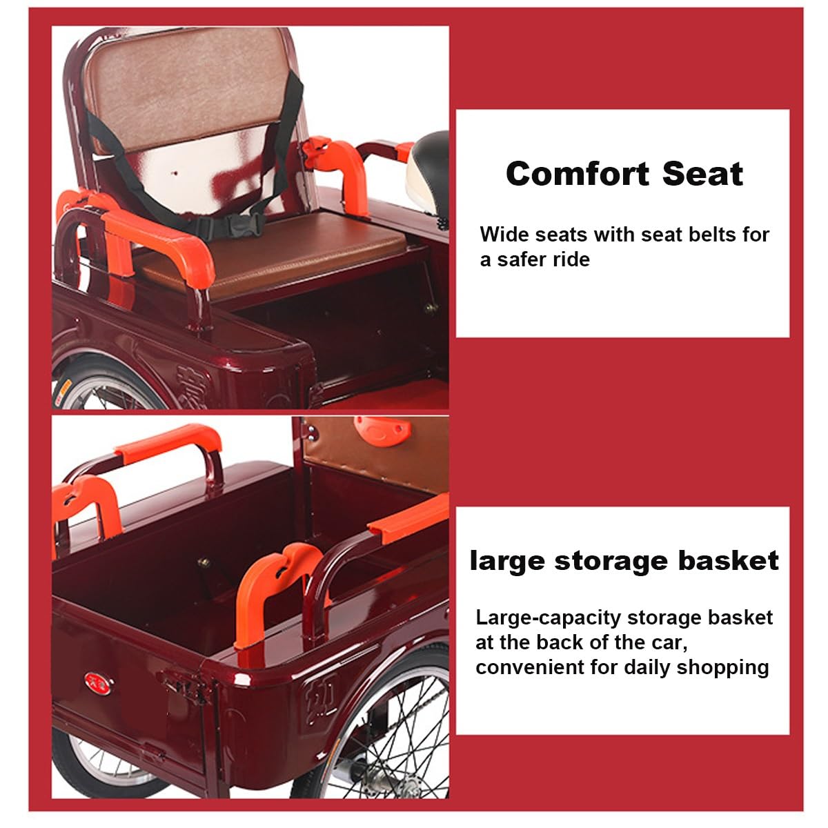 Velo Tricycle Adulte 20 Pouces Pliant 3 Roues pour Seniors Trike pour Courses Commuting avec Grand Panier de Rangement Siege Dossier Confortable Rouge Noir Bordeaux Red Velo Tricycle Adulte 20 Pouces Pliant 3 Roues pour Seniors Trike pour Courses Commuting avec Grand Panier de Rangement Siege Dossier Confortable Rouge Noir Bordeaux Red