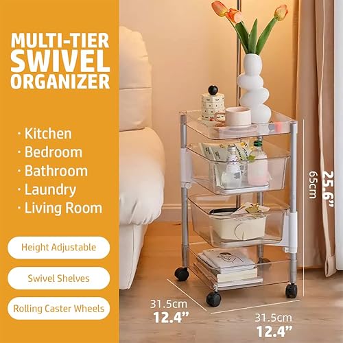 Miniatura 6 de OnDisplay Torre giratoria de varios niveles para almacenamiento organizador de cocina baño lavandería carrito de utilidad cinco niveles