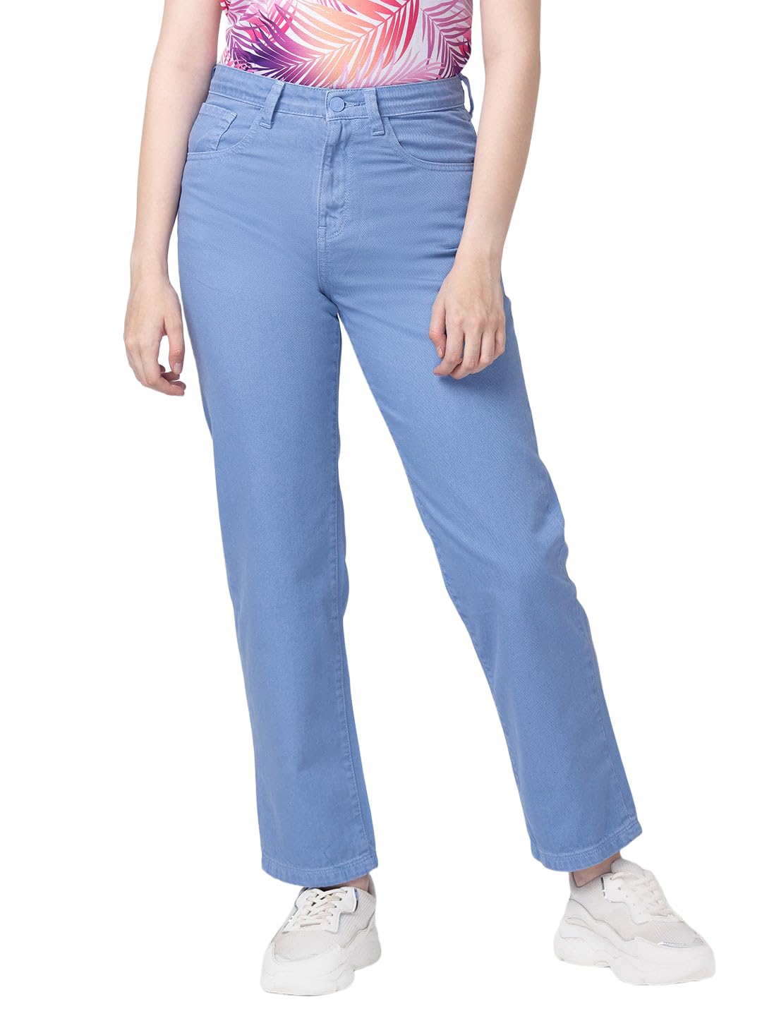 Spykar Women Mid Rise Pastel Cotton Straight Fit Regular Length Jeans (Bella) in neutral