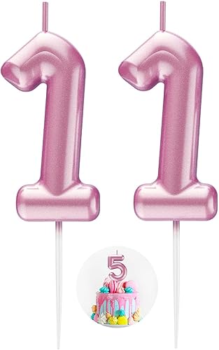 Vela rosa número 11 feliz cumpleaños número 3D velas para cumpleaños pastel decoración fiesta boda aniversario celebración suministros