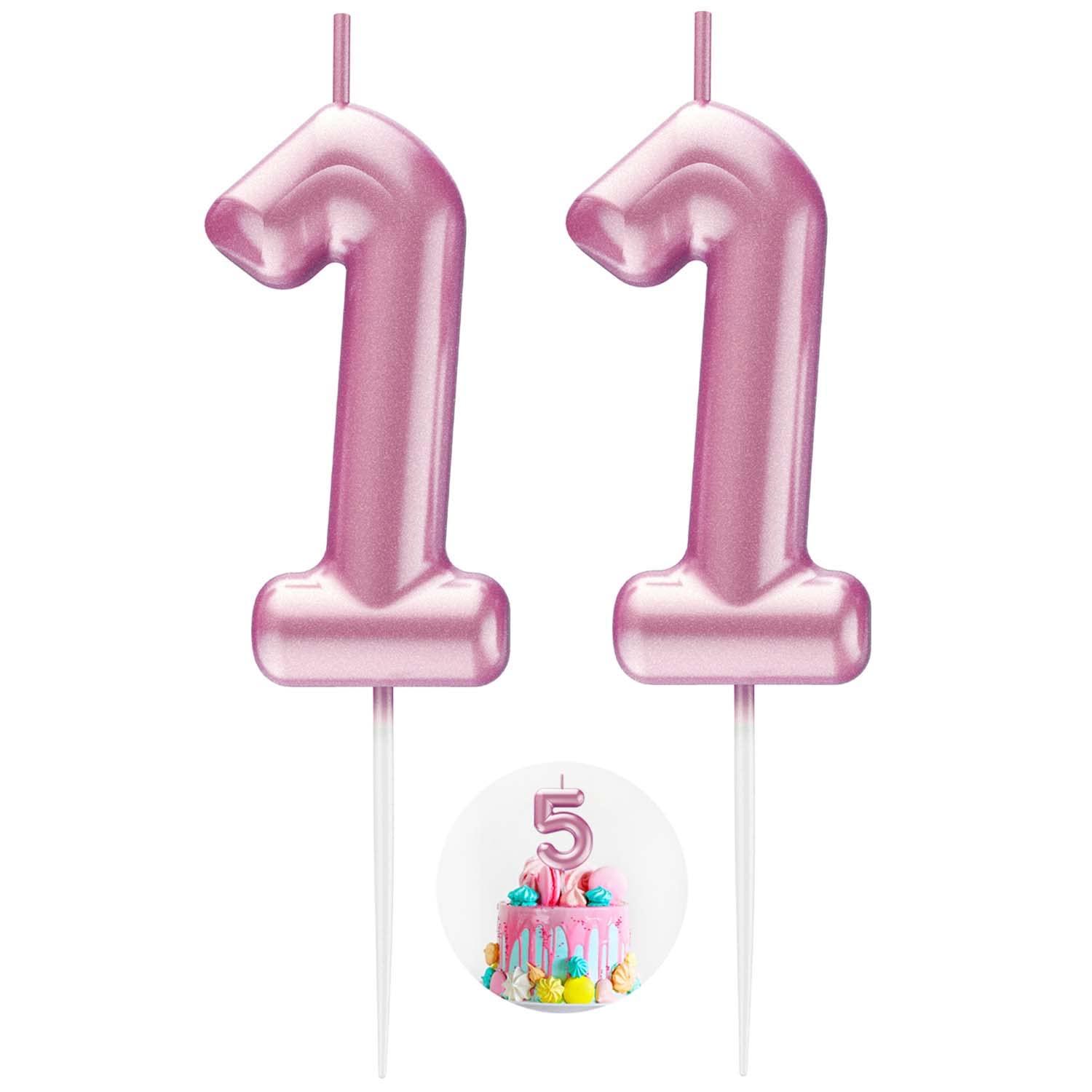Pink Number 11 Candle Happy Birthday 3D Number Candles for Birthday Cake Party Decoration Wedding Anniversary Celebration Supplies