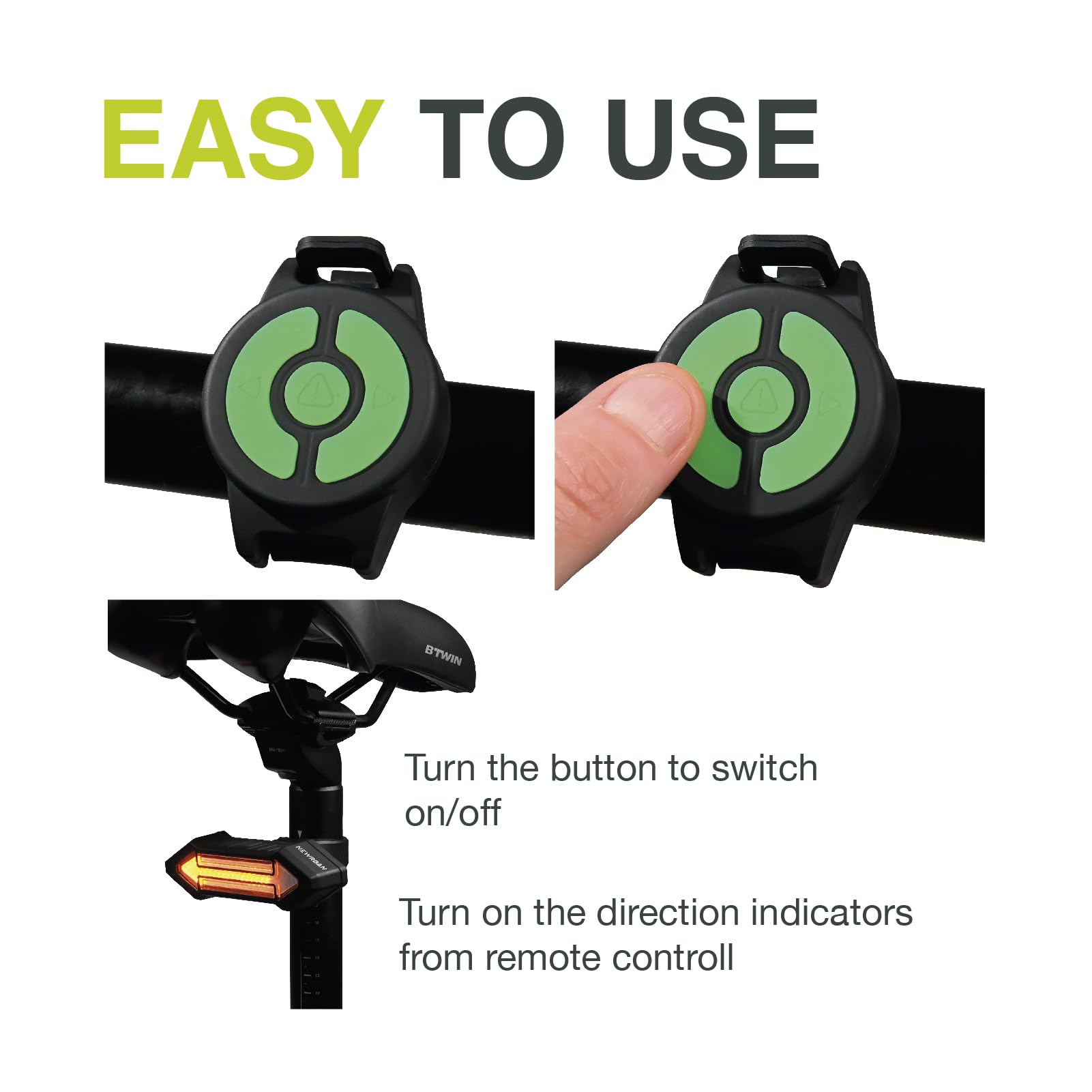 Clignotants pour vélo - Télécommande sans Fil - Autonomie 4h30 - Résistants à l’Eau - Installation sur la Selle - Rechargeables grâce au câble Micro-USB - 5 Modes d’éclairage - Noir