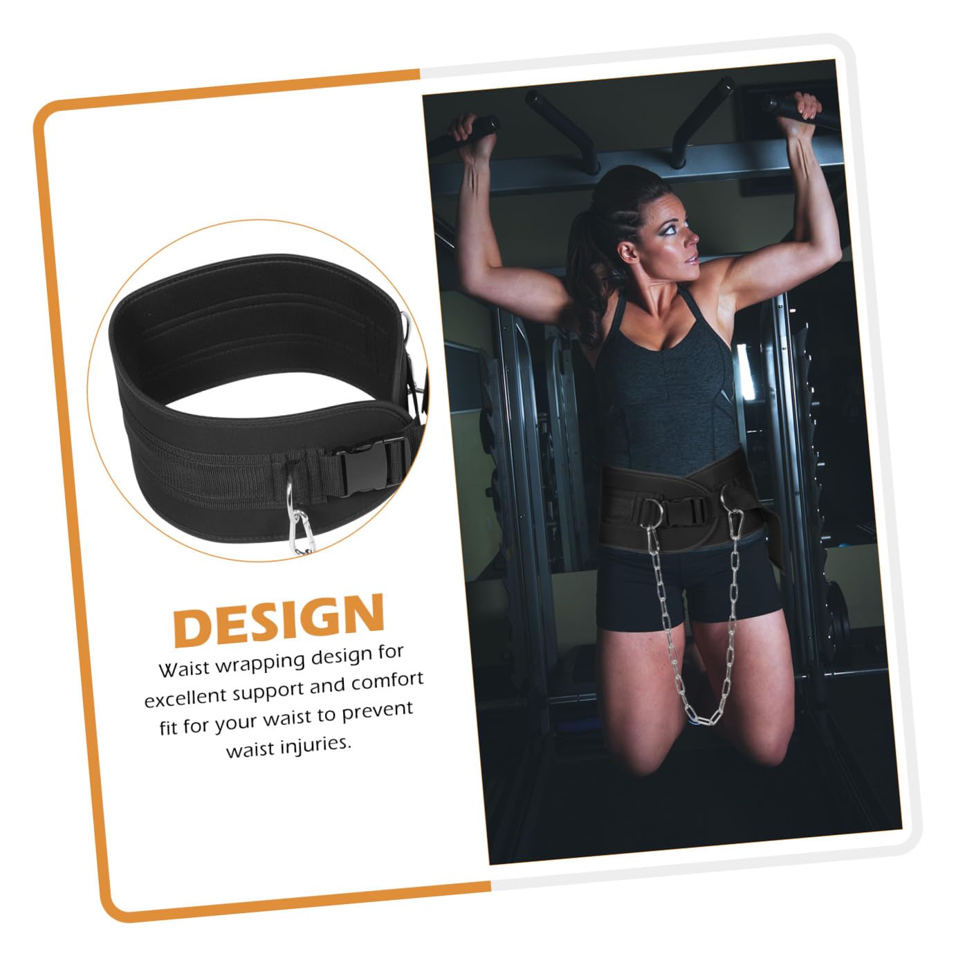 Klimmzuggürtel mit Kette zum Gewichtheben Schwarzer Sportgürtel aus Nylon und Eisen mit Dickem Verschluss und Konturiertem Taillendesign für Gewichtstraining