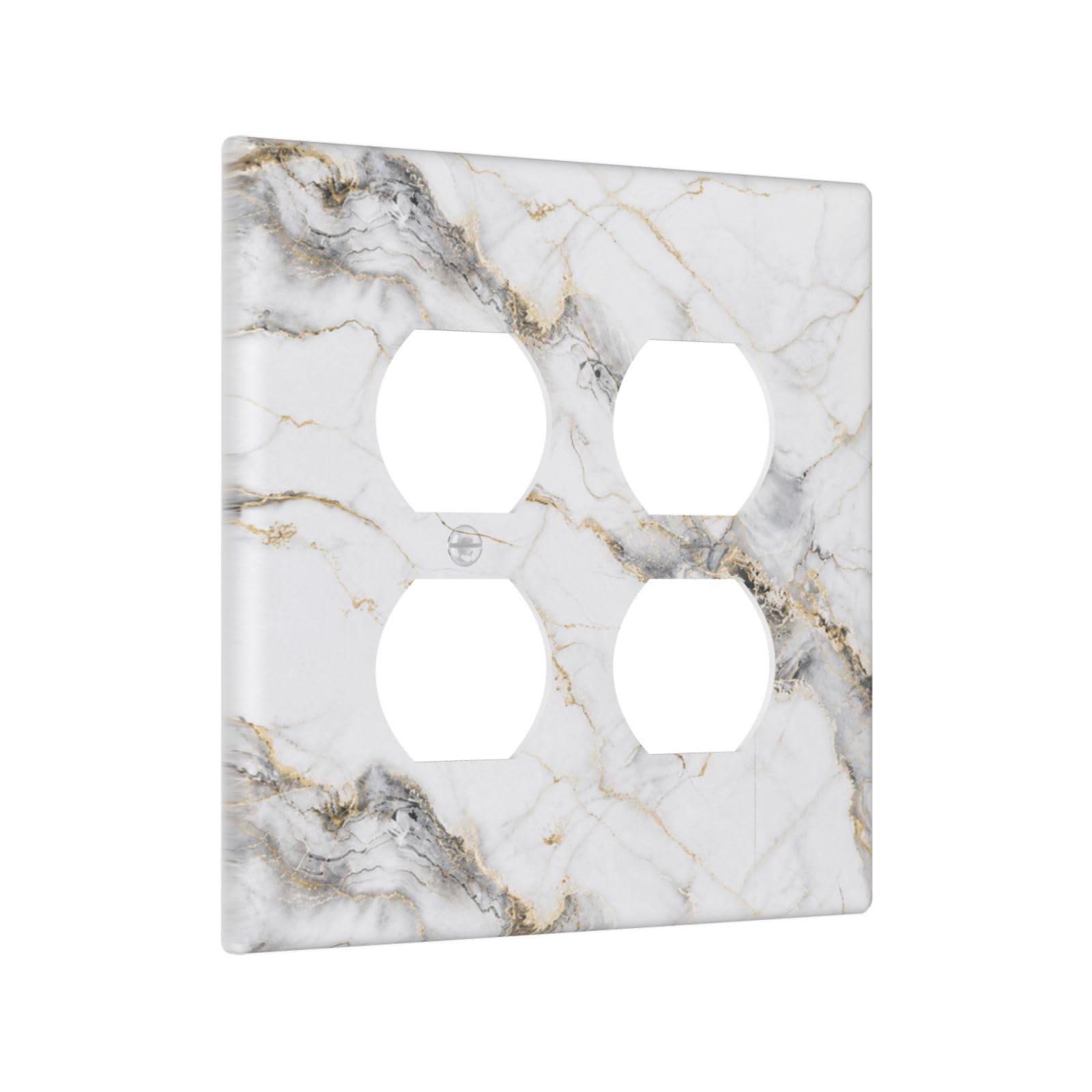 Xuejiaku Decorative Outlet Covers Modern Minimalist Luxury Gold Grey Marble Texture 2 Gang Light Switch Cover Plate Double Duplex Wall Plates Electrical Switch Plate Covers for Kitchen Decor