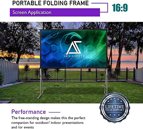 Akia Screens 145 inch Indoor Outdoor Portable Projector Screen with Stand and Bag 16:9 8K 4K Ultra HD 3D Adjustable Height Foldable Projection Screen Silver for Movie Video Home Theater AK-OS145H1 - Thumbnail 7