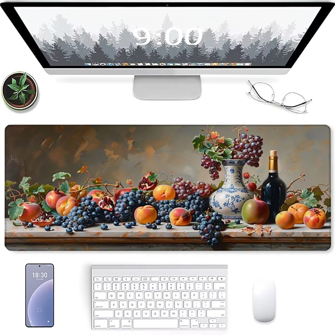 Excel Shortcut-Tasten-Mauspad - erweitertes großes 1200 x 600mm XL-Spickzettel-Gaming-Mauspad | PC-Büro-Tabellenkalkulation-Tastaturmatte | rutschfeste genähte Kante Farbe Traube