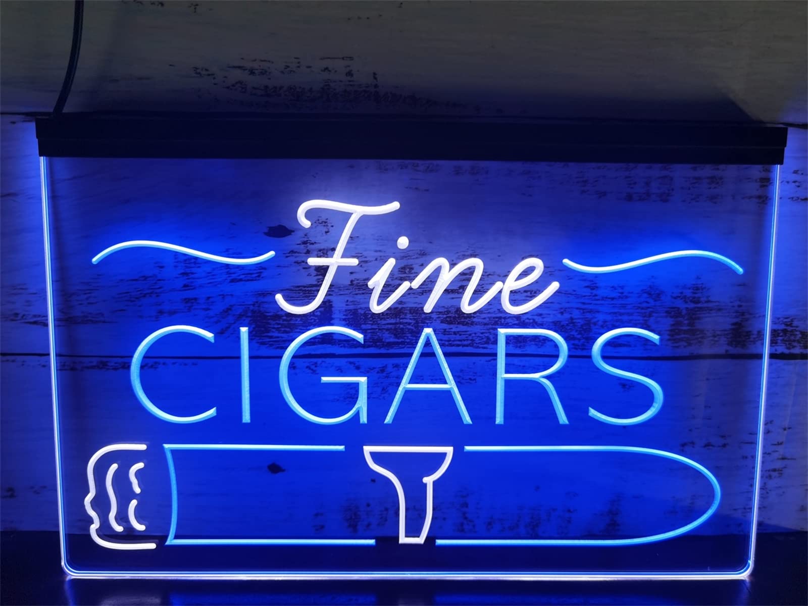 REWIS Fine Cigars LED Neon Sign, Custom USB Powered Dual Color 3D Engraved Neon Lights with Dimmer, for Cigars Tobacco Shop Wall Hanging Dimmable Decorative,White Blue,30x20cm