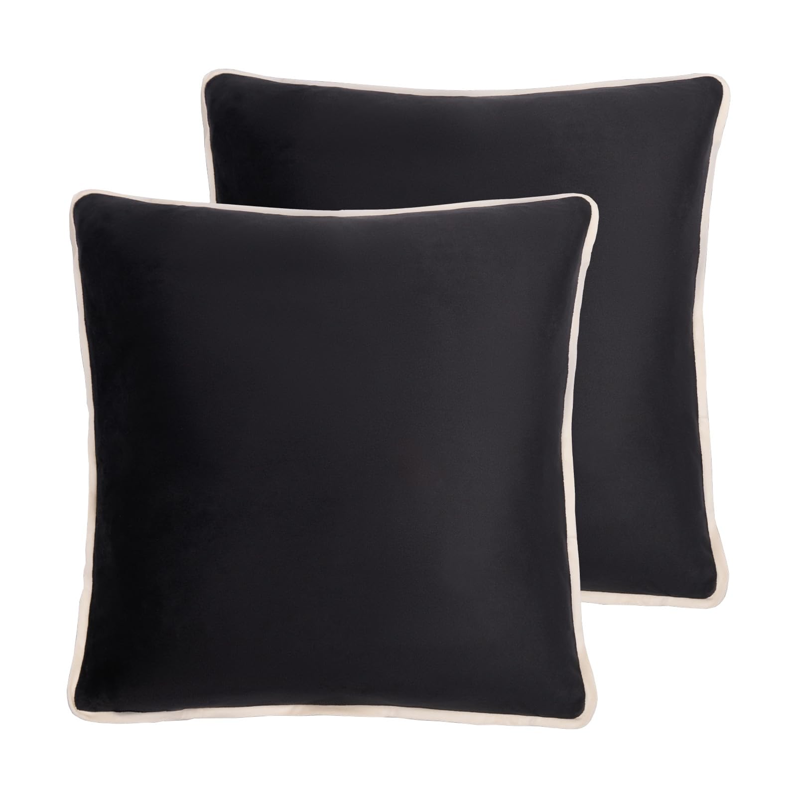 Ohs Mono Cushion Covers 45 X 45 Set Of 2 Piped Edge, Ultra Soft Matte Velvet Square Throw Pillow Covers With Invisible Zipper Sofa Cushions Home Decor For Bedroom Living Room, Chrome