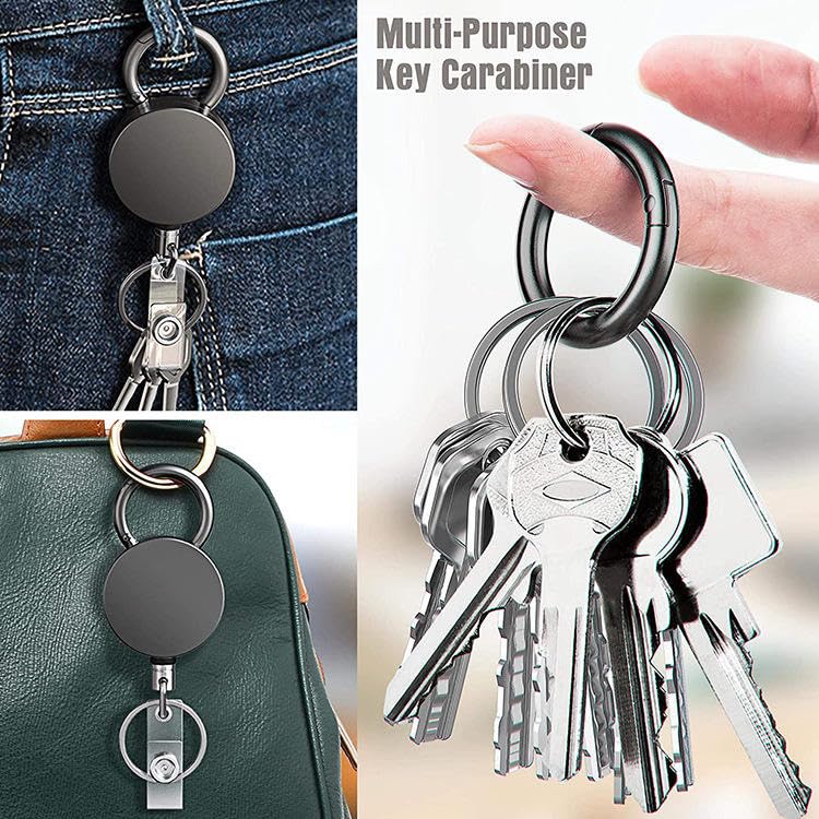 Image of AccuPrints Pack of 1 Retractable Id Card Holder, Keychain Badge Holder, Zinc Alloy Metal Carabiner Keychain 26.7 inches Retractable Steel Wire Reel Design Utility Keyring for Keys, Badge, Cards