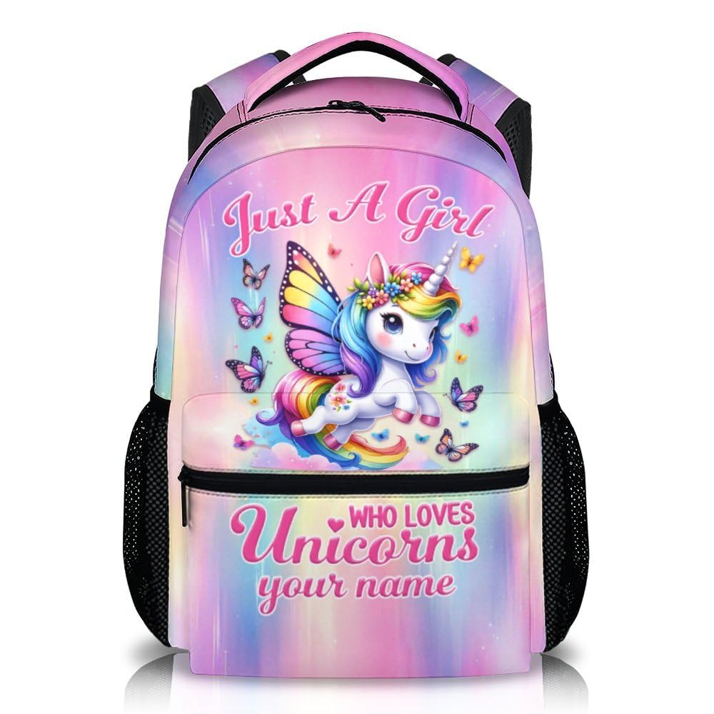 IWANGIFT Custom School Backpack for Kids Girls, 17 Inch Unicorn Bookbag for Students Girls Age 6-8, Personalized Colorful Lightweight School Bag for