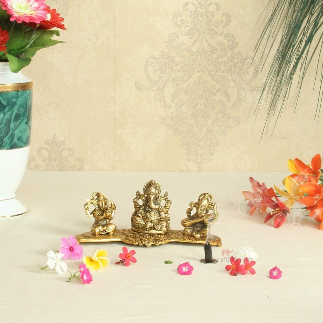 Handicrafts ParadiseMetal Musical Ganesha Antique Golden