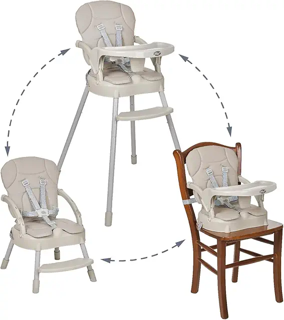 Trona 3 en 1 MS: Cadeira Alimentação Bebé Convertible en Silla y Alzador Gris
