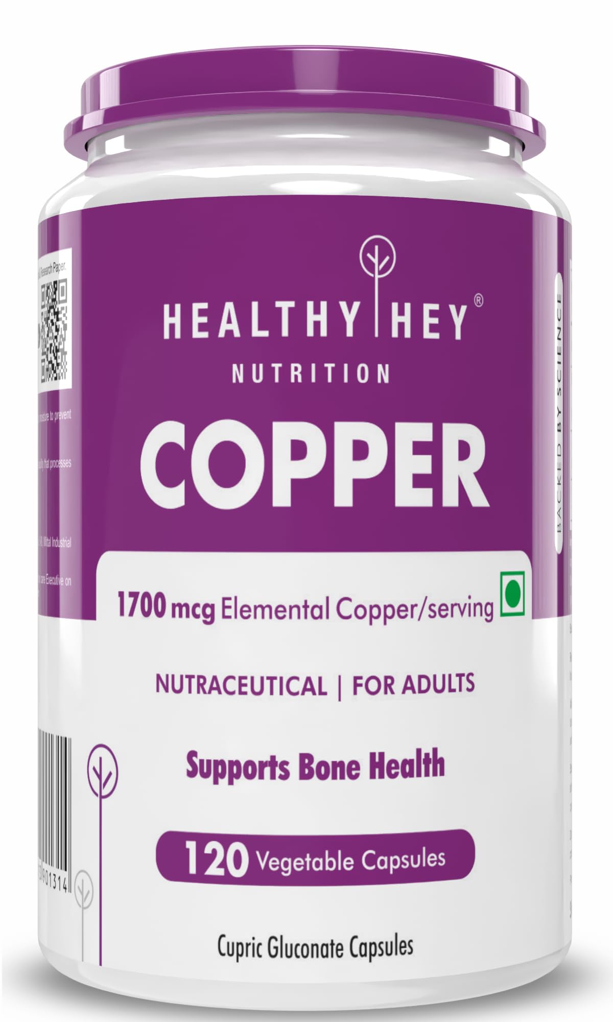 HealthyHey Nutrition Chelated Copper Gluconate - Highly Bioavailable Form - Non-GMO, Gluten Free -120 Veg. Capsules