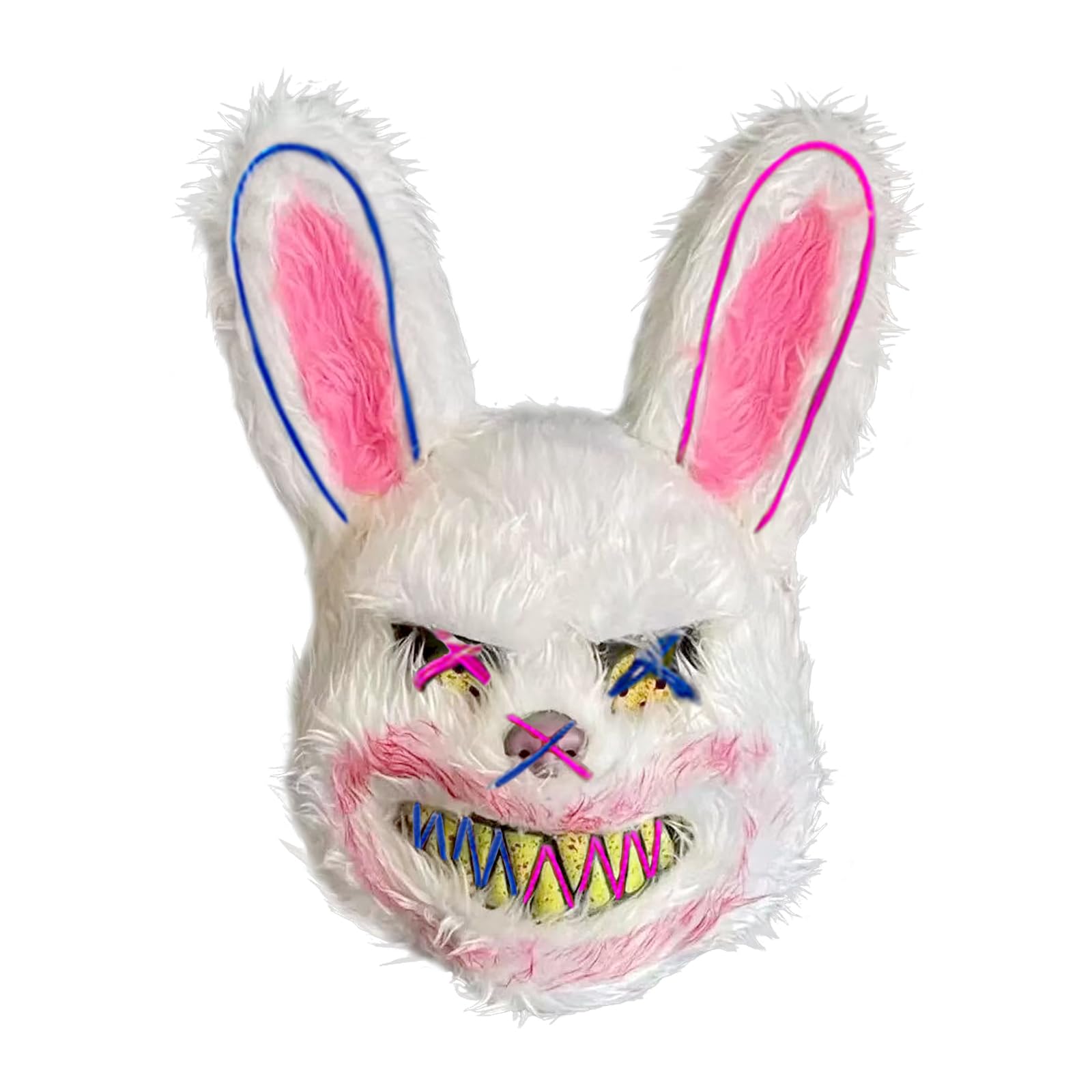 HSYWSH Halloween Scary Bunny Mask Creepy Bloody Bunny Mask Horror Animal Face Mask for Adults Kids Funny Costume for Carnival Party Cosplay Masquerade Bloody Furry Rabbit (White)