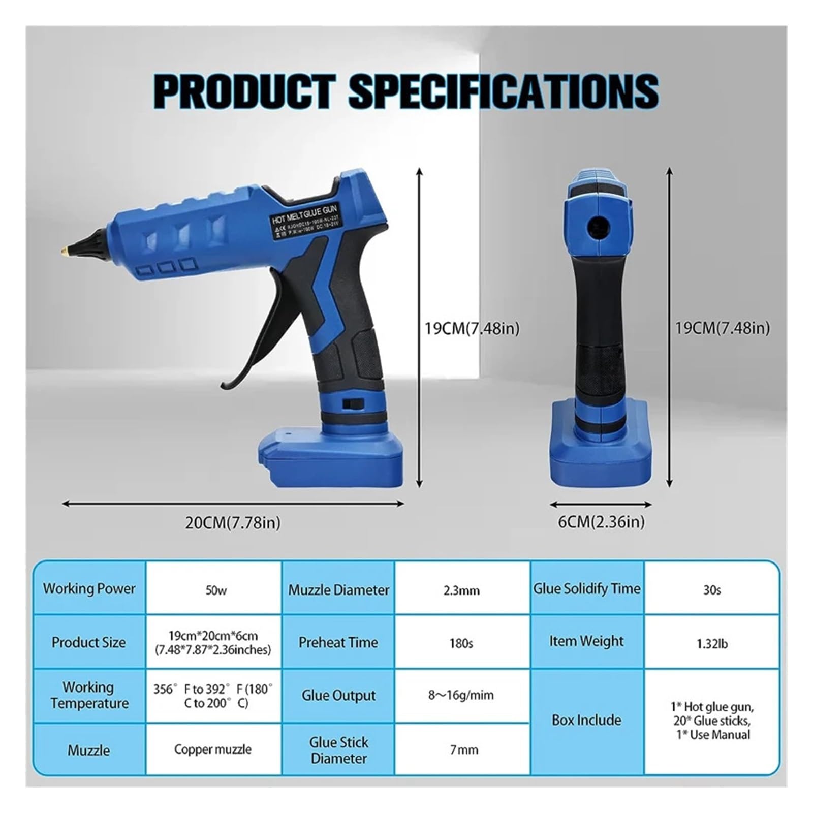 Pistola de pegamento para derretir, para manualida Pistola De Pegamento De Fusión En Caliente Inalámbrica For Batería De Iones De Litio De 18V/20V, Pistola De Pegamento De Fusión En Caliente De Precal