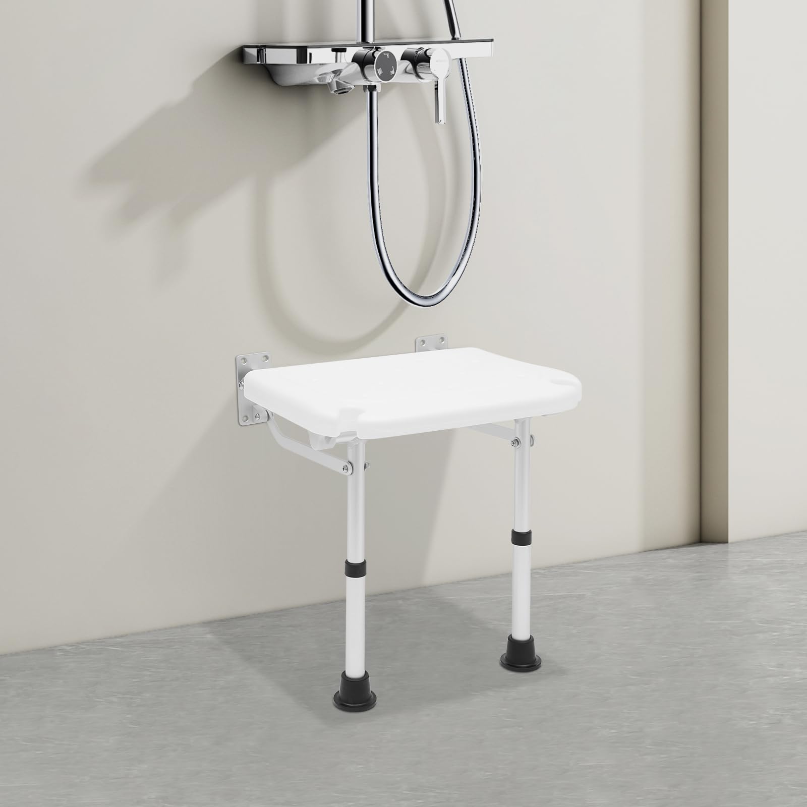 Duschhocker Klappbar, Höhenverstellbarer Badesitz Mit Rutschfesten Füßen | 100kg Tragkraft, 42-53cm verstellbare Höhe, Aluminiumlegierung mit PE-Sitzfläche, für Senioren, Schwangere, Pflegebedarf