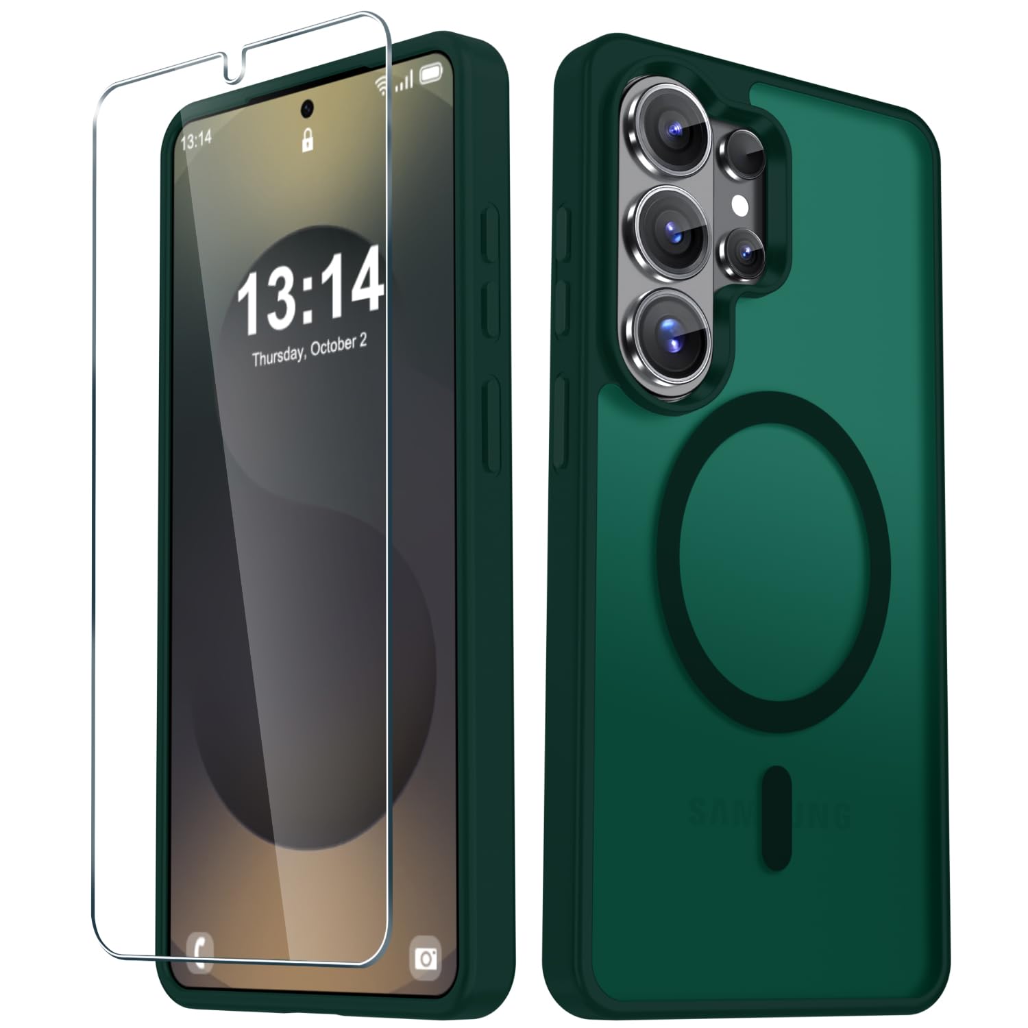 for Samsung Galaxy S26 Ultra Case, Matte Magnetic Phone Cover, Dark Green | Fit for MagSafe, Screen Protector included, Shockproof Military Grade Protection, Translucent Frosted Back