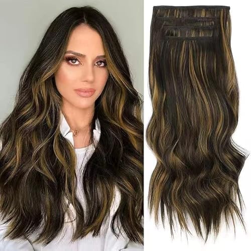 Clip in Extensions 50cm 4 Teiliges Set 200g wie Echthaar Haarverlängerung Haarteile Clip in Extension Lang Locken Synthetisch Haarteile für Damen (4H27) Cover