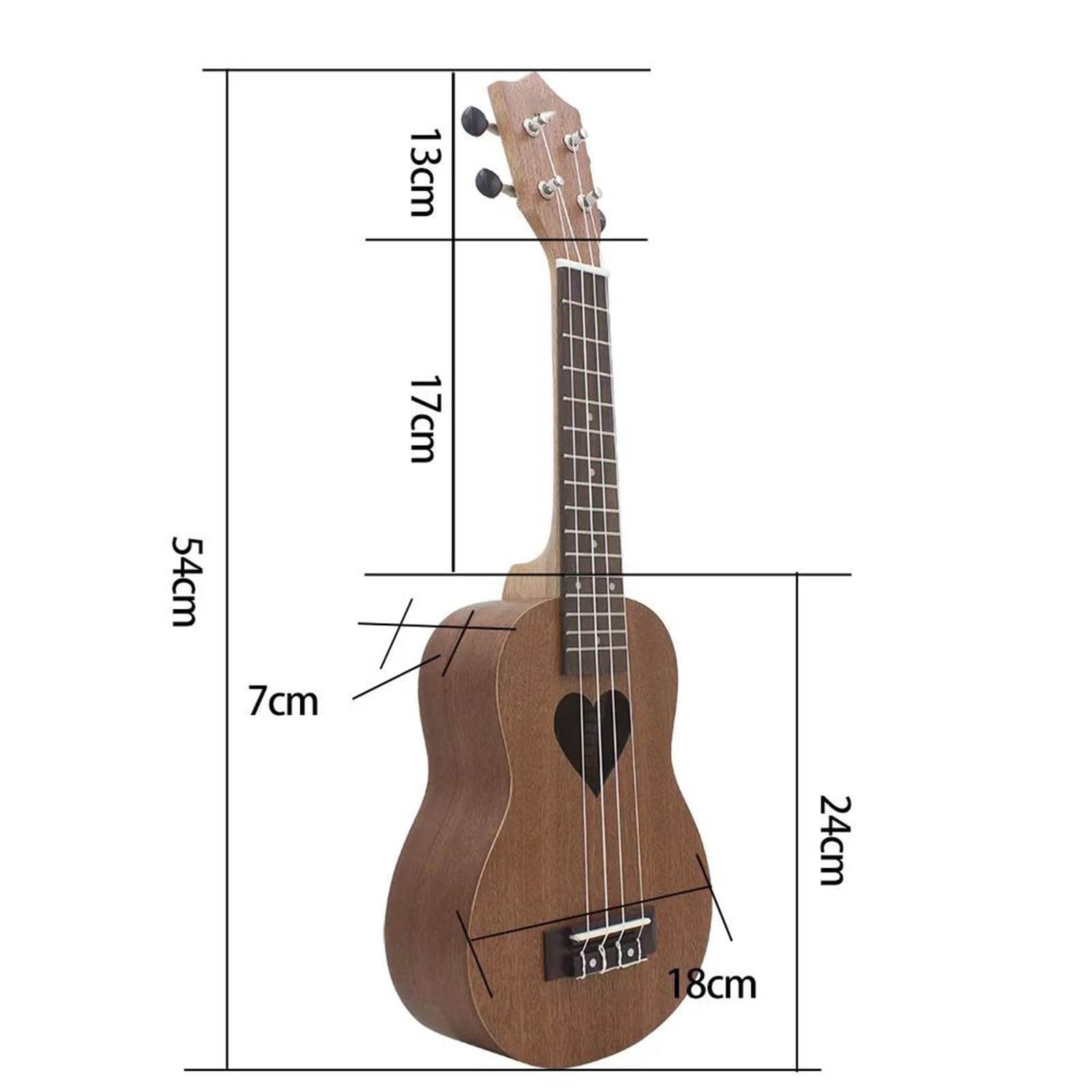 21 Zoll Ukulele 4 Saiten Hawaii-Gitarre Liebesform Ukulele Mit Tasche Stimmgerät Saiten Kapodaster Teile Ukulele Set