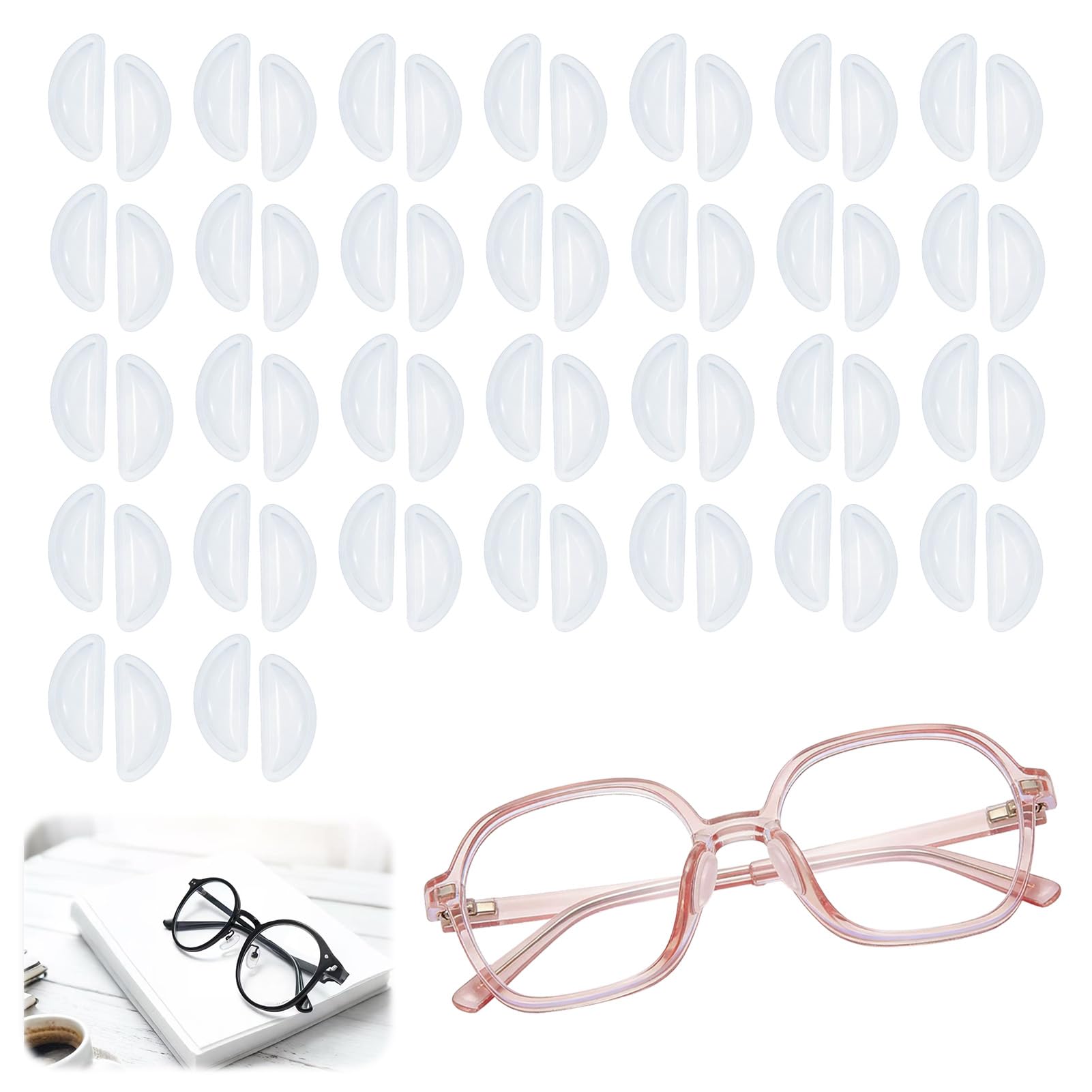 30 Pares Almohadillas de Nariz para Lentes de Silicona, Antideslizantes, con Airbag, Almohadillas Adhesivas, para Anteojos y Gafas de Sol (Transparente)