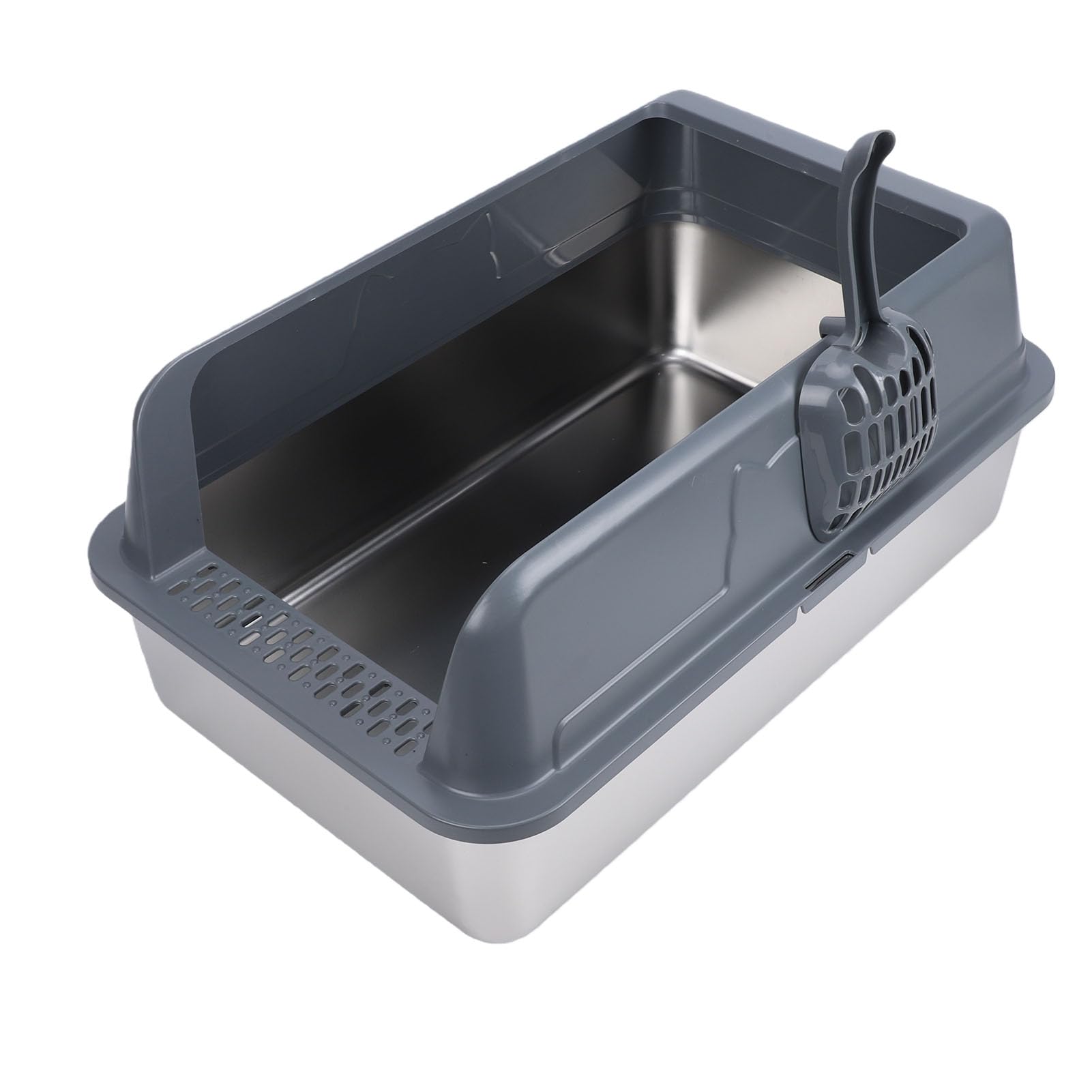 Luocute Arenero Extragrande de Acero Inoxidable para Gatos, Cerrado, Tapado, Sellado, Diseño de Laterales Altos, Antifugas, Fácil de Limpiar, para Gatos Grandes, Uso en Interiores. (Gris Oscuro)
