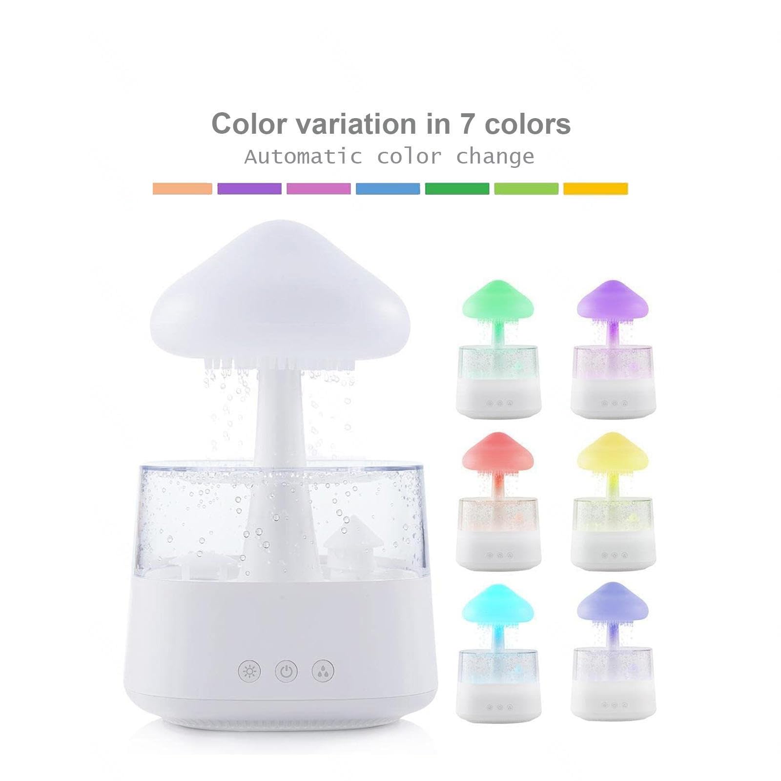 HAZARA Umidificatore A Pioggia, con Luci A LED A 7 Colori 450ml,Funzione Cronometraggio Umidificatore Fungo Pioggia, Adatto per Fare Regali,White