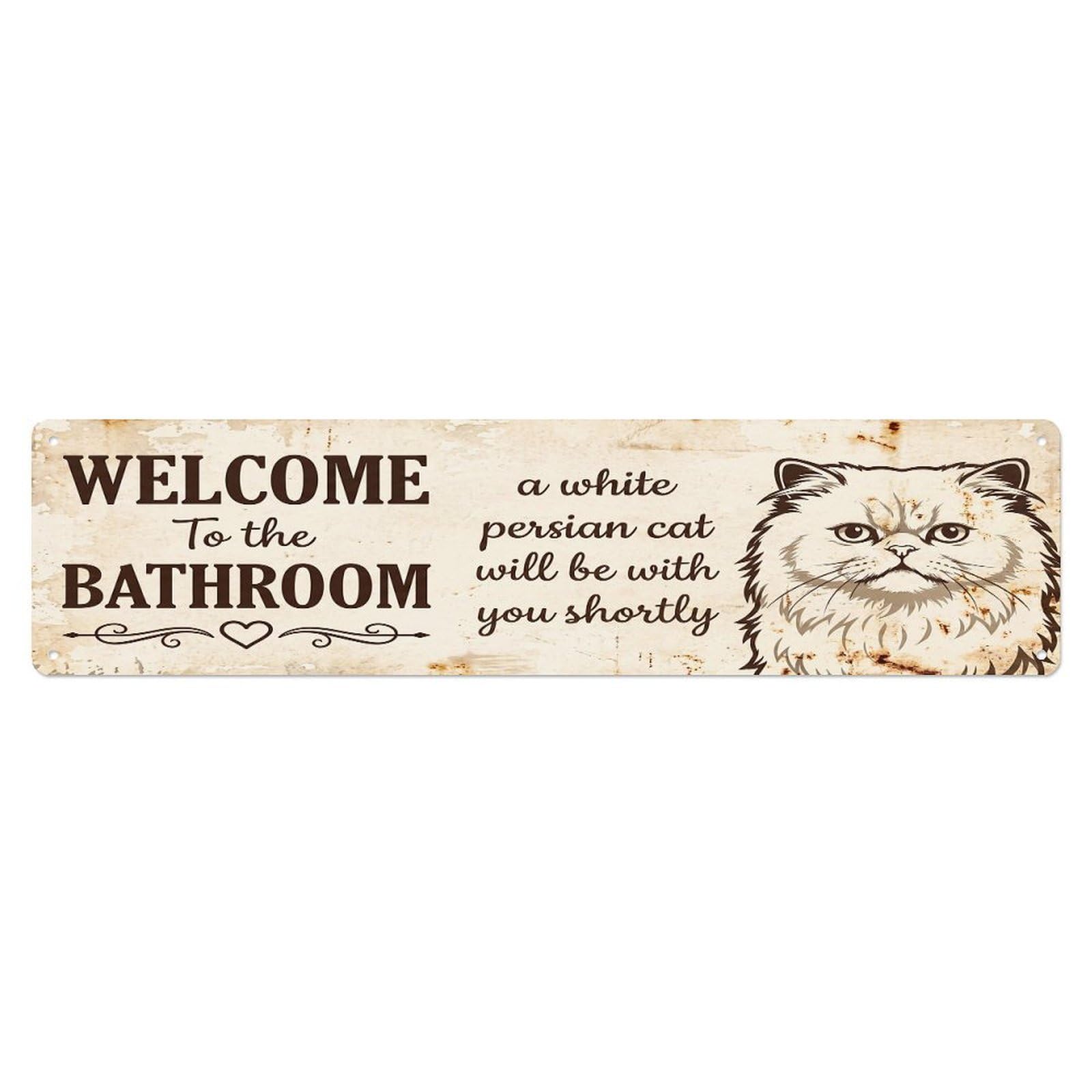 Vintage WELCOME To The BATHROOM White Persian Cat Metal Tin Sign