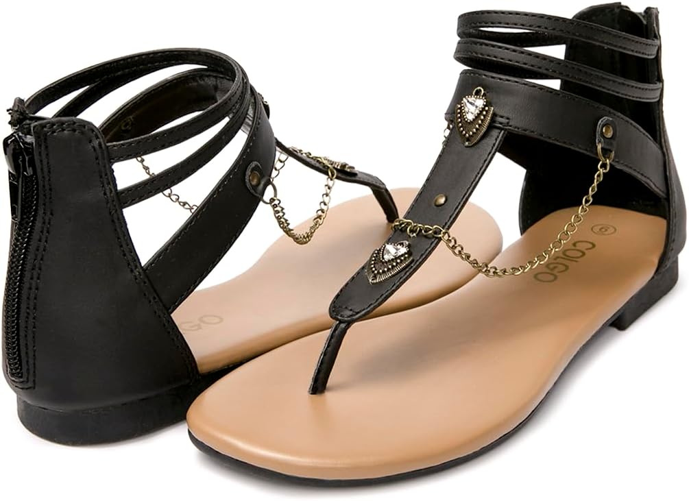 Colgo Thong Flat Sandals with Chain, Ankle Strap Zip Closure Flat Sandals, Women's Casual Sandals for Summer Party - Image 7