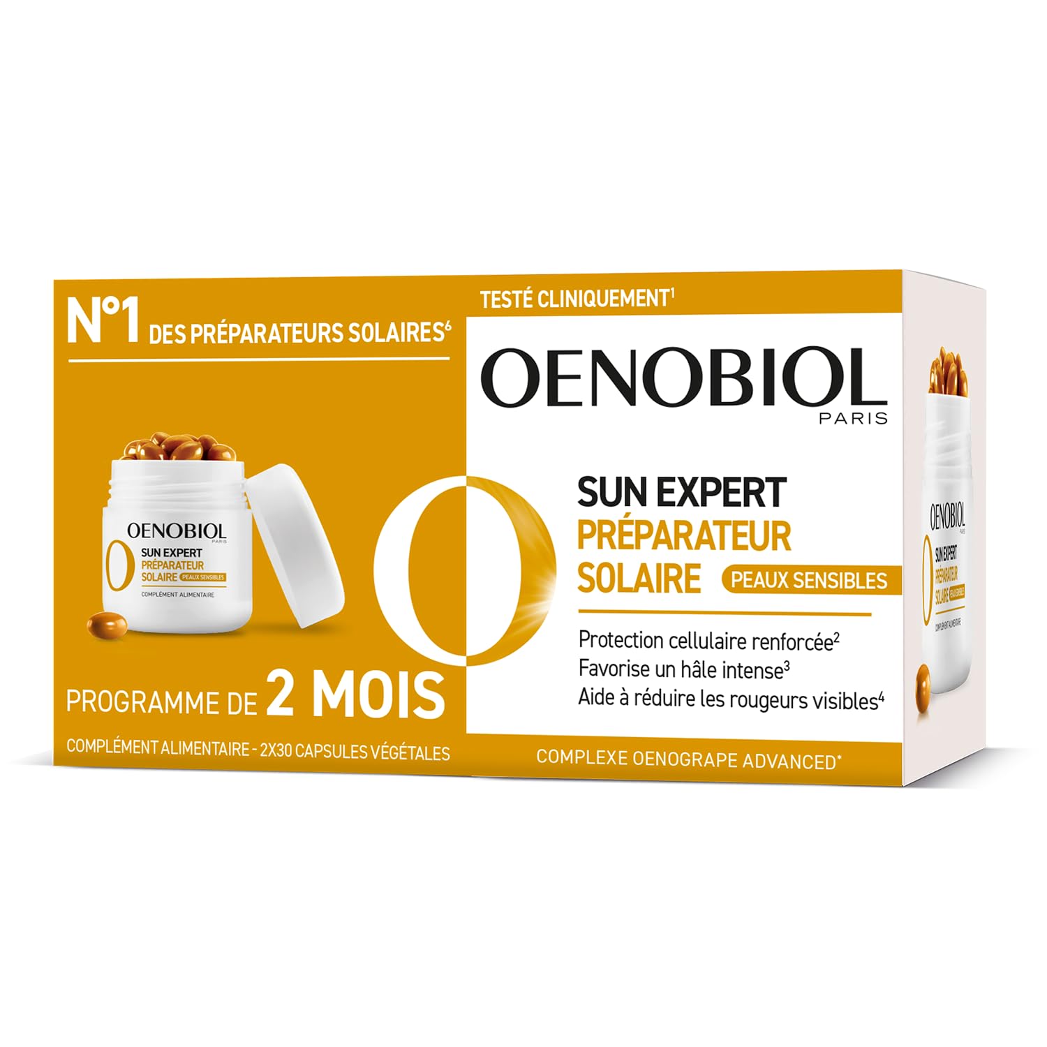 OENOBIOL SUN EXPERT Préparateur Solaire Peau Sensible - Protection cellulaire renforcée2 - Favorise un hâle intense et éclatant - Complément Alimentaire 2x30 capsules - Programme 2 mois