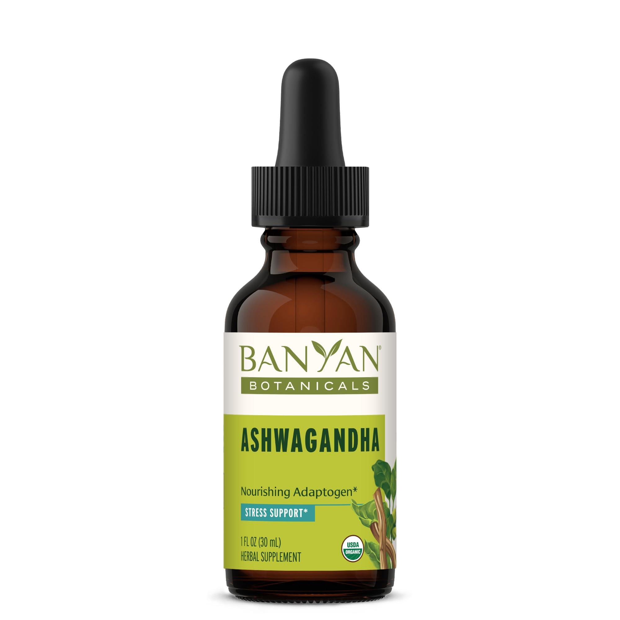 Banyan Botanicals Organic Ashwagandha Liquid Extract – Fast-Acting Herbal Ashwagandha Drops ­­– for Balanced Energy and Calm* – 1 fl oz – Non GMO Sustainably Sourced Vegan