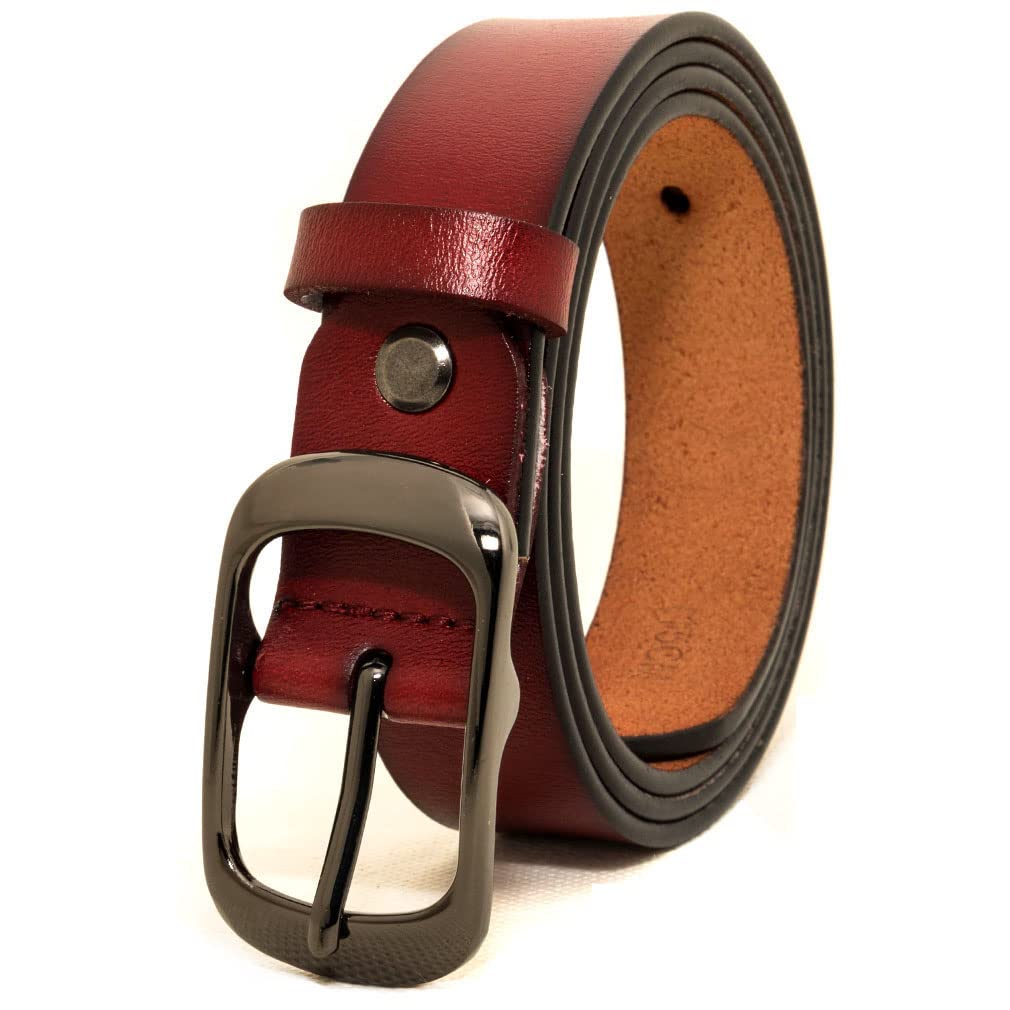 Espofy Women's Redbrown Belt Genuine Leather Belt With Single Prong Alloy Buckle 45Inch (115Cm)