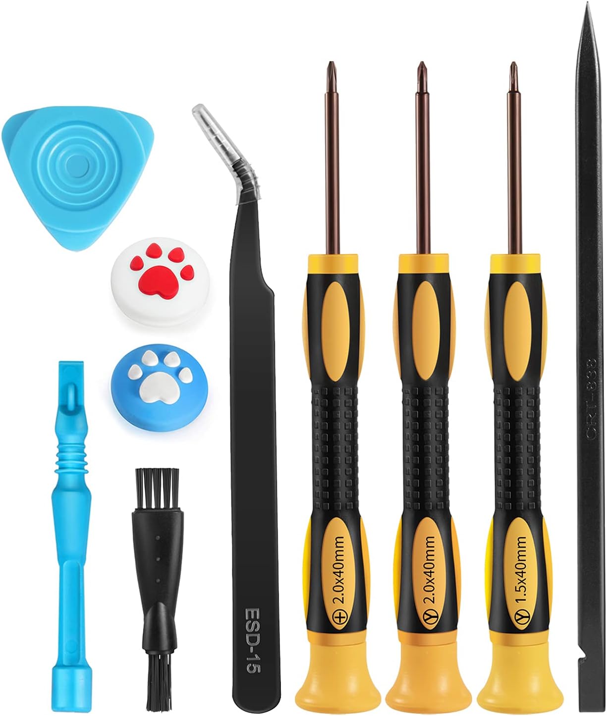 Screwdriver Kit for Nintendo Switch – 10 in 1 PRO S2 Steel Triwing Y00 Repair Tool Set with Thumb Caps, Tweezers, Cleaning Brush, Opening Accessories for Switch/Switch Lite JoyCon Joy-Con Controller