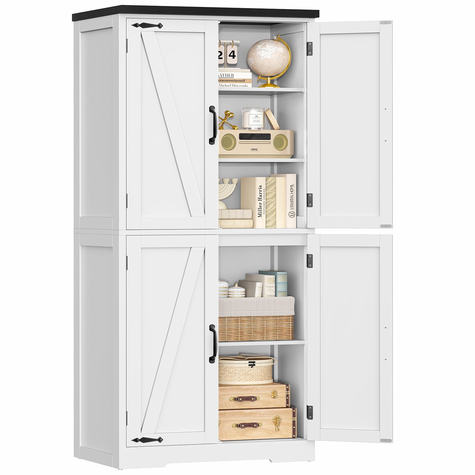 58.5" H Storage Cabinet, Farmhouse Kitchen Pantry Cabinet with 4 Doors