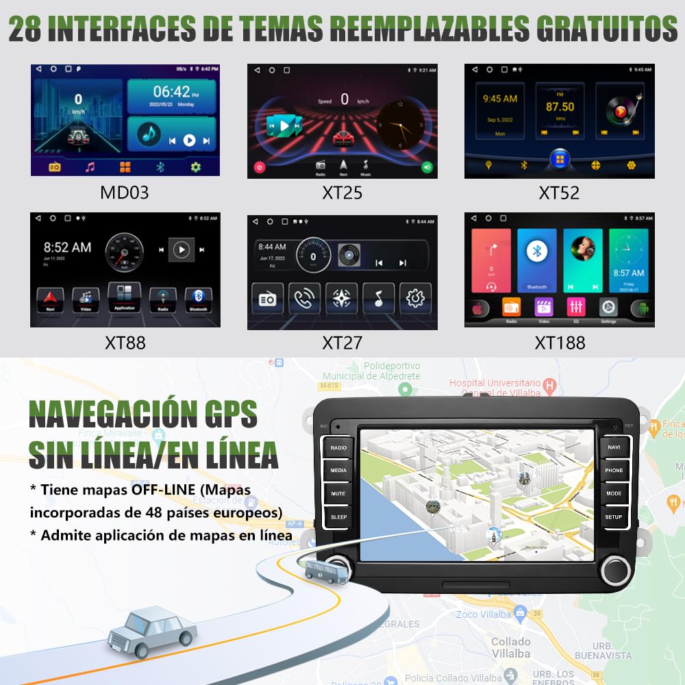 AWESAFE 2GB+64GB Radio Android 13.0 para Coche con Pantalla Bluetooth 2 DIN para VW, Autoradio 7'' con CarPlay/Android Auto para VW, Admite WiFi/GPS/RDS/USB/FM/Mandos del Volante y Cámara Trasera