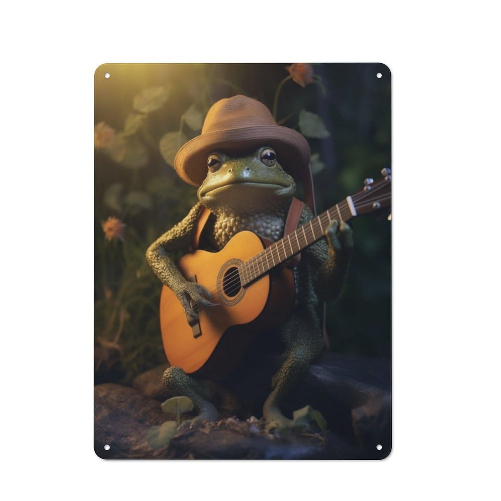 Junmoney Frog Hat Playing Guitar 40X30cm Rustic Metal Sign With For Home Office Or Studio, Gift For Studio Owners During The Christmas Season