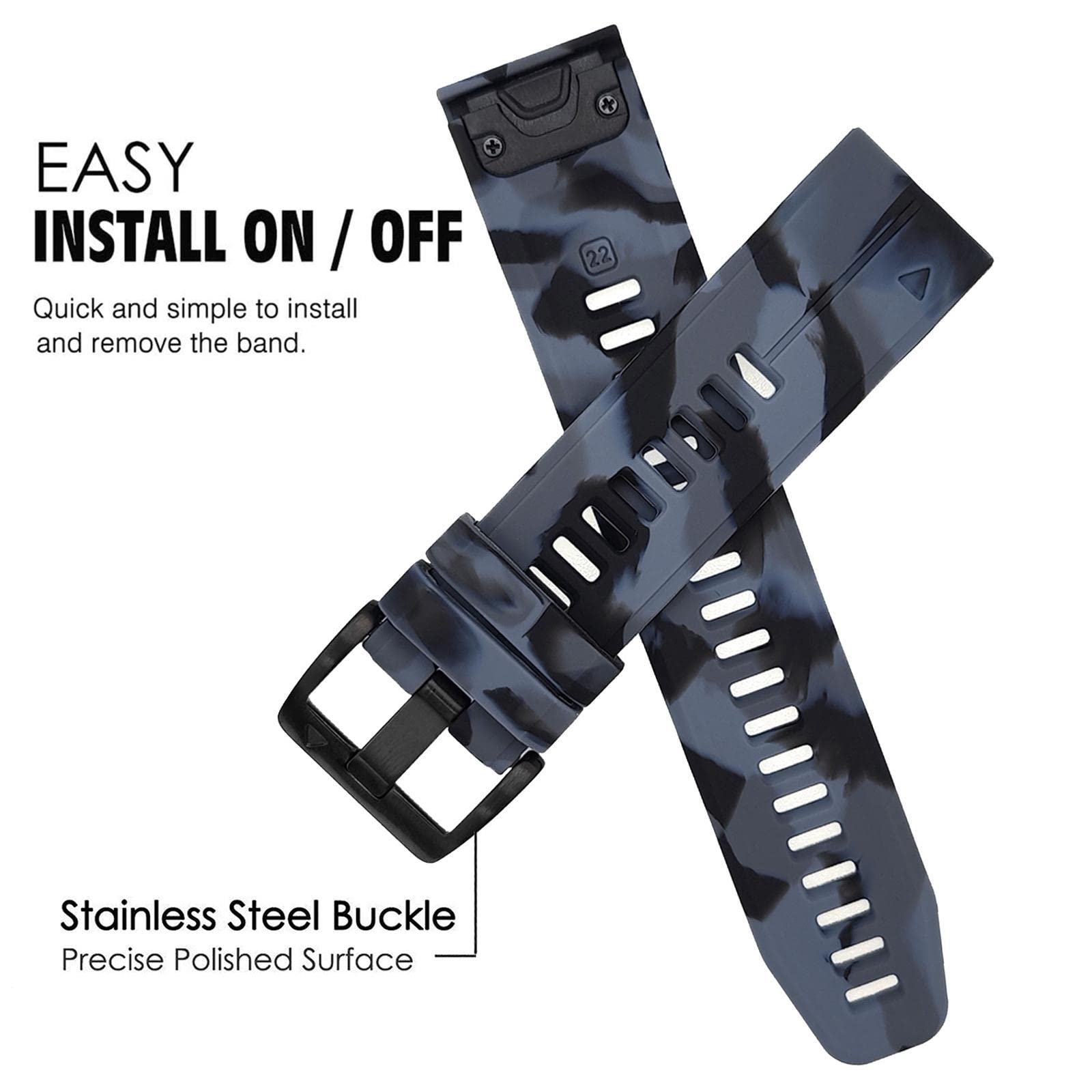 Abanen Camo Silicone Watch Bands for Garmin Instinct 2 Solar,Forerunner 955,Fenix 6,Fenix 5 (Black-Grey)