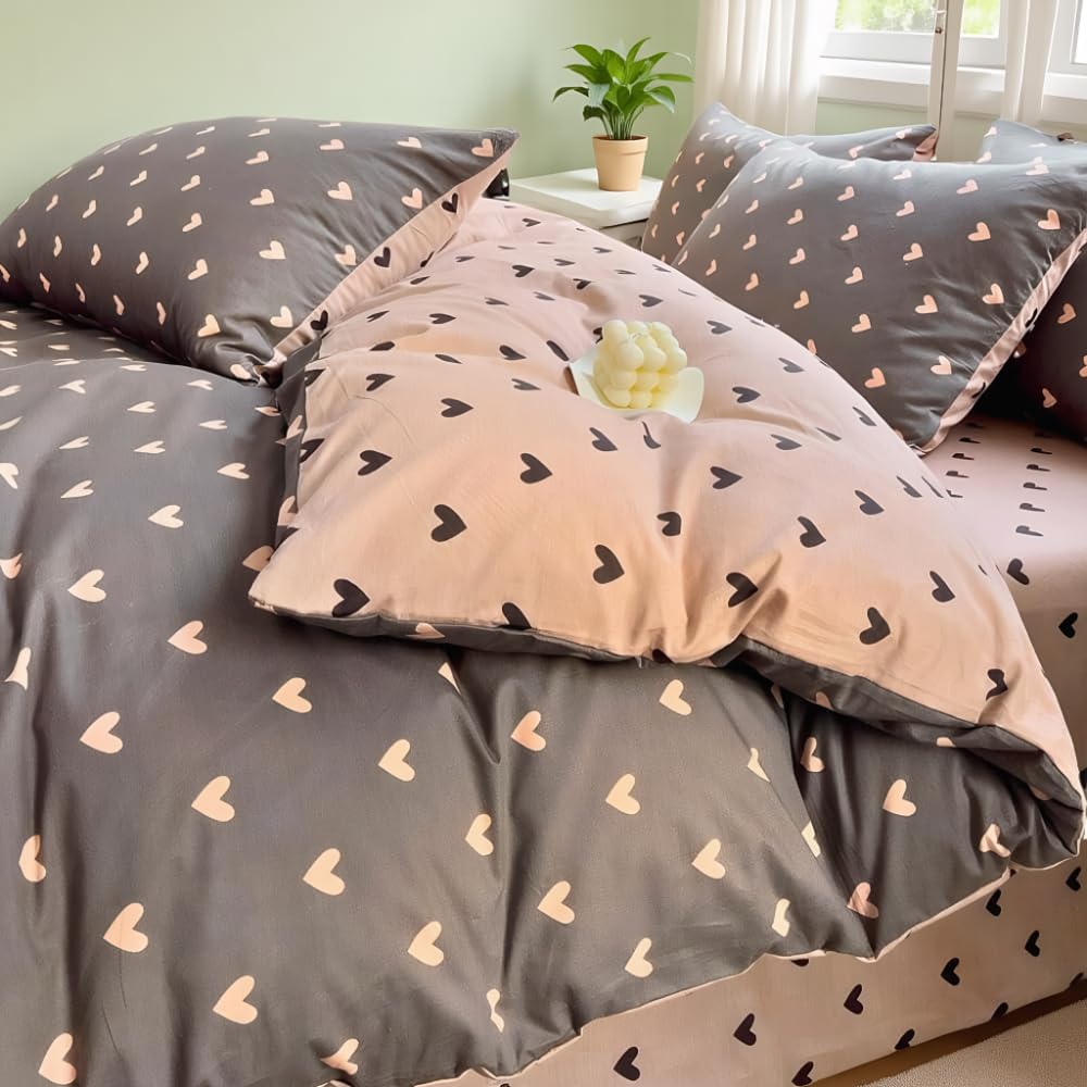 Nayoroom Double Duvet Cover Set Pink and Black Heart Kawaii Style Bedding Reversible Girls Microfibre Aesthetic Cute Double Bed Comforter Quilt Cover 200x200 and 2 Pillowcases 50x75 cm Zipper Closure — image 1