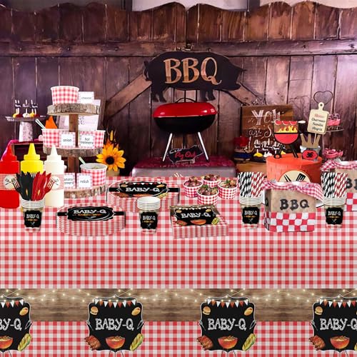 Image of Baby Q Baby Shower Tablecloth Decorations - Disposable BBQ Baby Shower Decorations Party Supplies Table Cover - 3 Pack (54in x 108in)