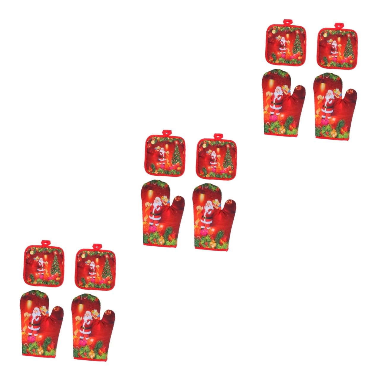 MAGICLULU 12 Stck Teiliges Set Rote Weihnachts Ofenhandschuhe und Tischsets Hitzebeständige Topfhandschuhe aus Dickem Wärmeisolierend und rutschfest zum Backen Grillen und Küchenschutz