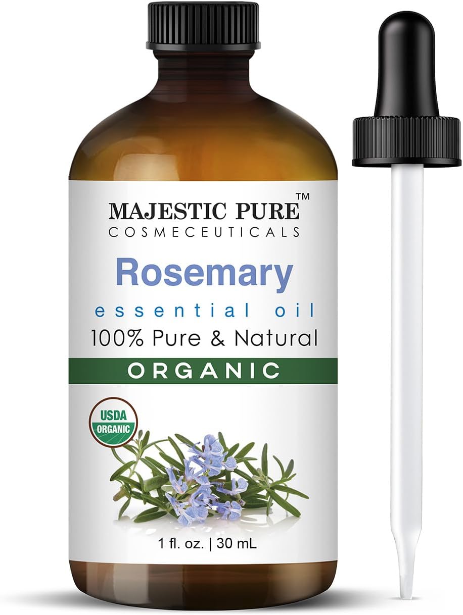 Majestic Pure Organic Rosemary Essential Oil - 100% Pure & Premium Oil for Hair Growth, Skin, Face, Aromatherapy & Diffuser - 1 fl oz | Perfect Oil for Hair Growth