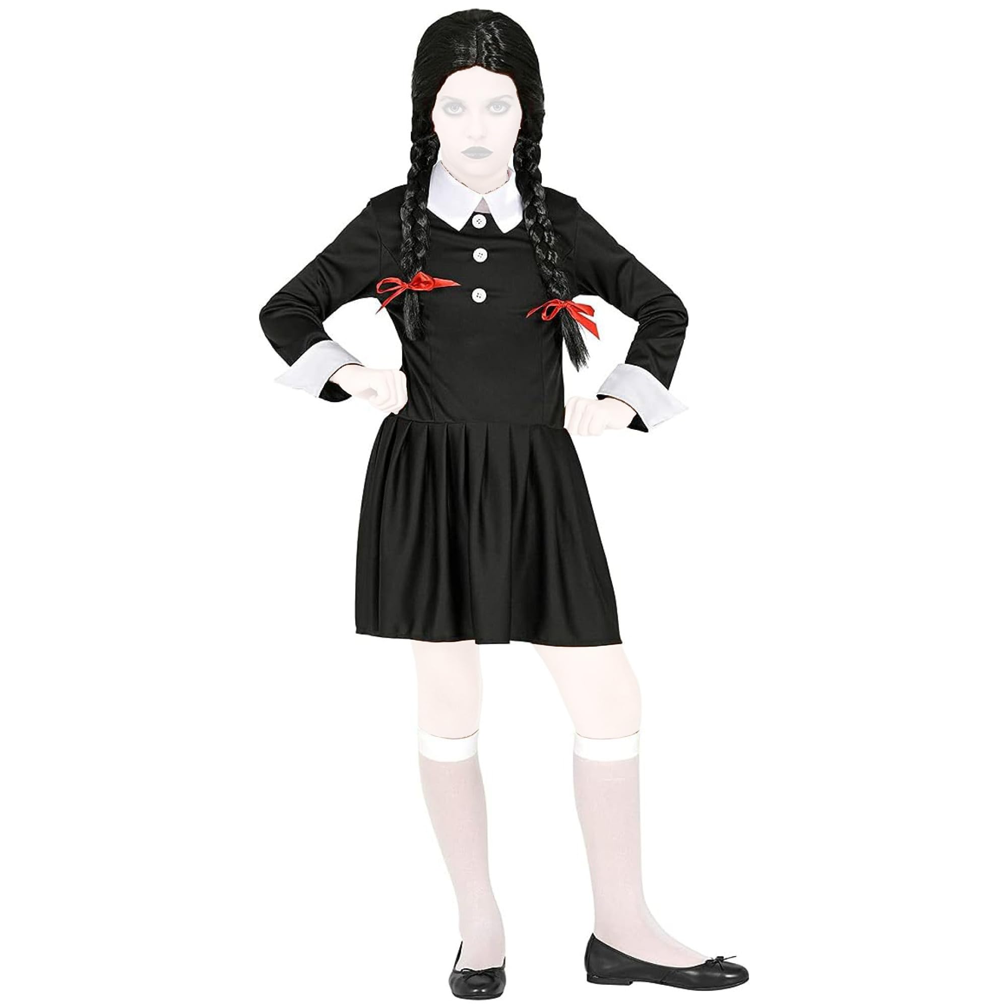 com-four Costume dress - gothic dress as a disguise for girls - children's schoolgirl costume - cosplay outfit in the style of Wednesday - black dress with collar - size. 128