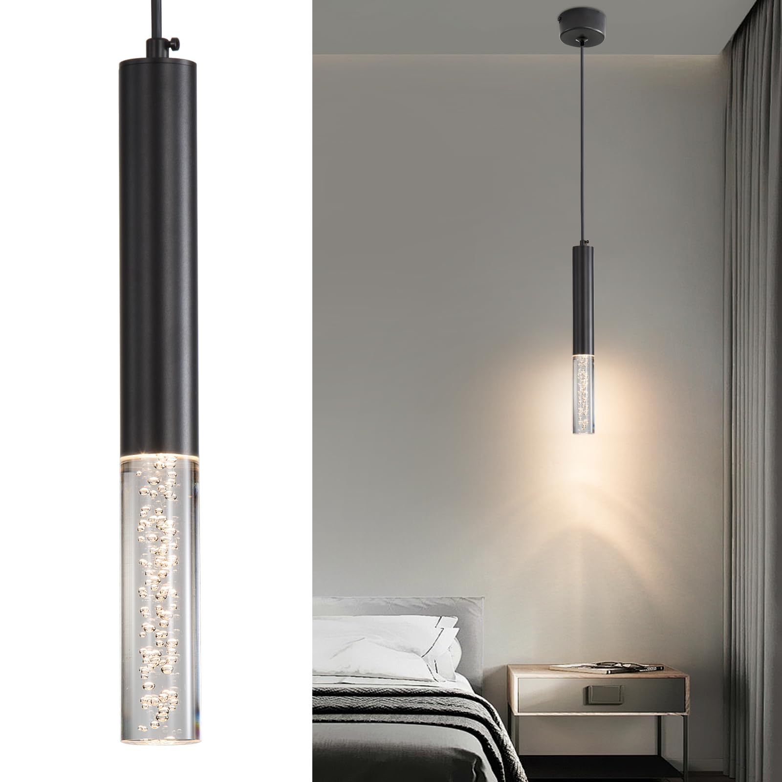 Lampadario Cilindrico Nero Moderno - 3 Temperature Colore LED Per Isola Cucina