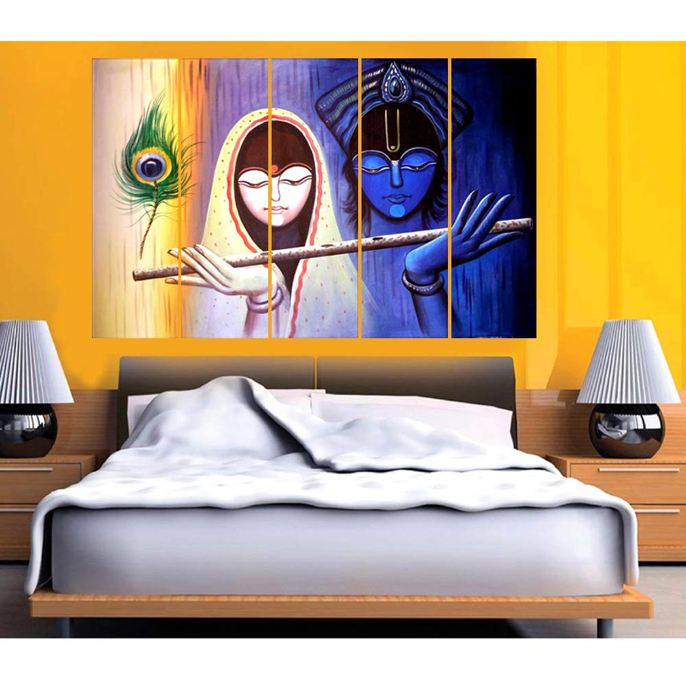 HAF Multiple Frames Modern Art Radha Krishna Wall Painting for Living Room, Bedroom, Hotels & Office 7mm Heavy Wooden MDF & Digital Printing (130 x 76 cm)