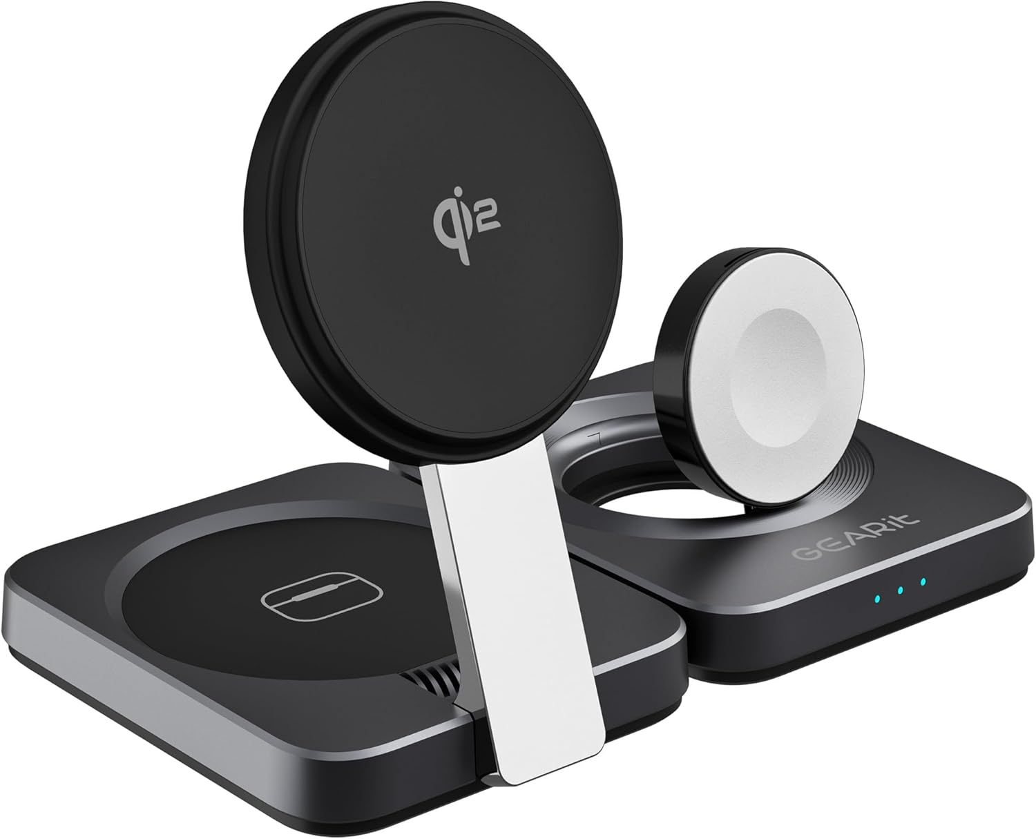 GEARit 3-in-1 Wireless Charging Station - Qi2 MagSafe Charger Stand for Phone, Watch and Earbuds - Works with iPhone 15, 16, 16 Pro, Pro Max, Apple Watch, Airpods, Samsung Galaxy and Multiple Devices