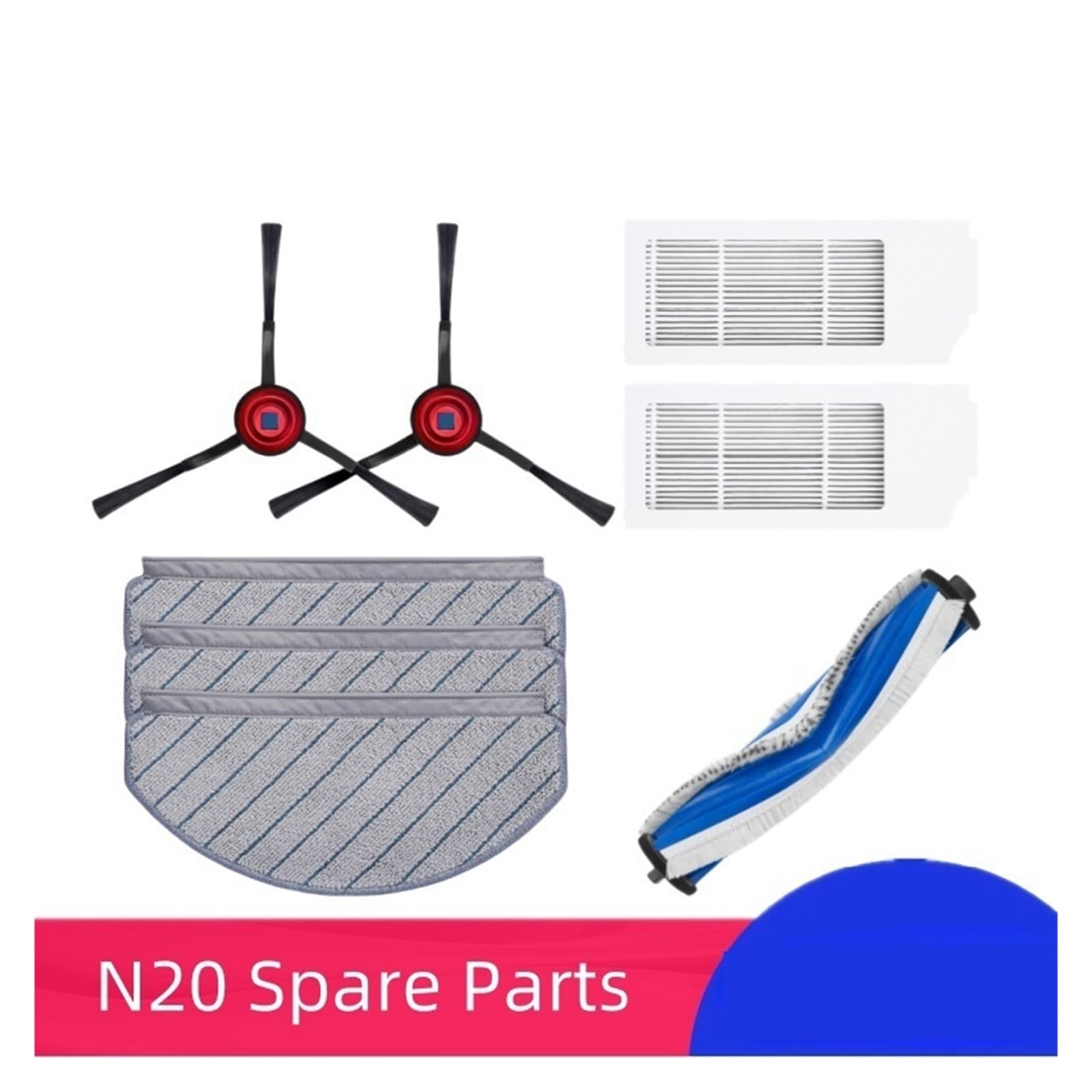 Kompatibel mit ECOVACS N20 Pro Plus Saugroboter, Ersatzteil-Set: Hauptbürste, Seitenbürste, Filter, Wischtücher, Staubbeutel(Parts Pack 2)