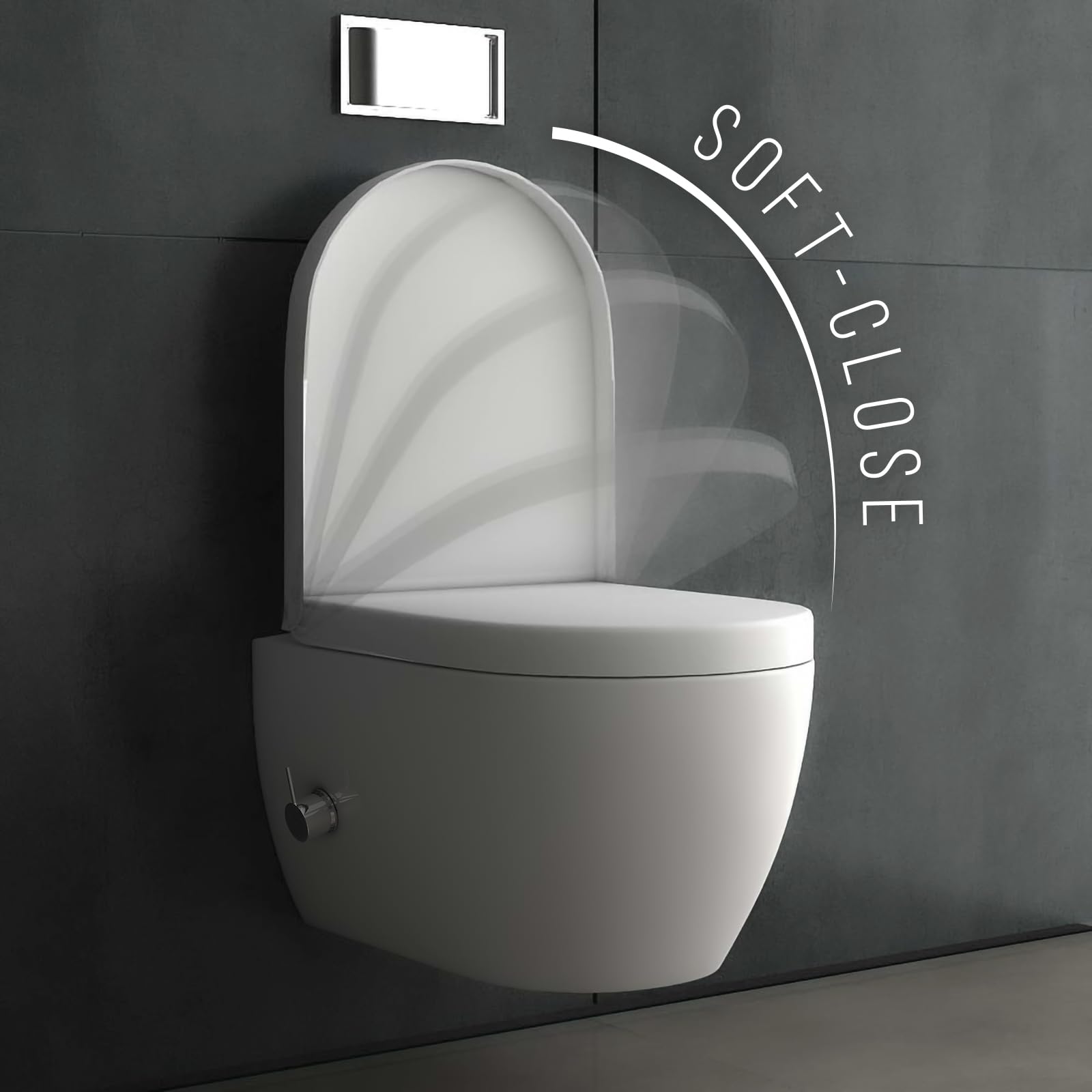 Alpenberger Toilette mit Bidet Funktion | Dusch WC Set | Kloschüssel mit Armatur und Taharet Muslugu | Toilettendeckel mit Absenkautomatik | Hänge WC mit Intimdusche Passend Geberit (7150 U)