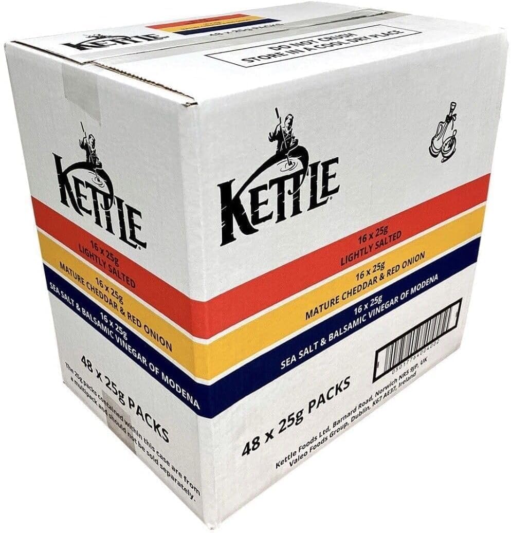 Kettle Hand Cooked Potato Chips Take Home Variety Box, 48 x 25g Mixed Box Ideal for Parties and Events Bulk Buy - Perfect for Sharing Taste Adventure